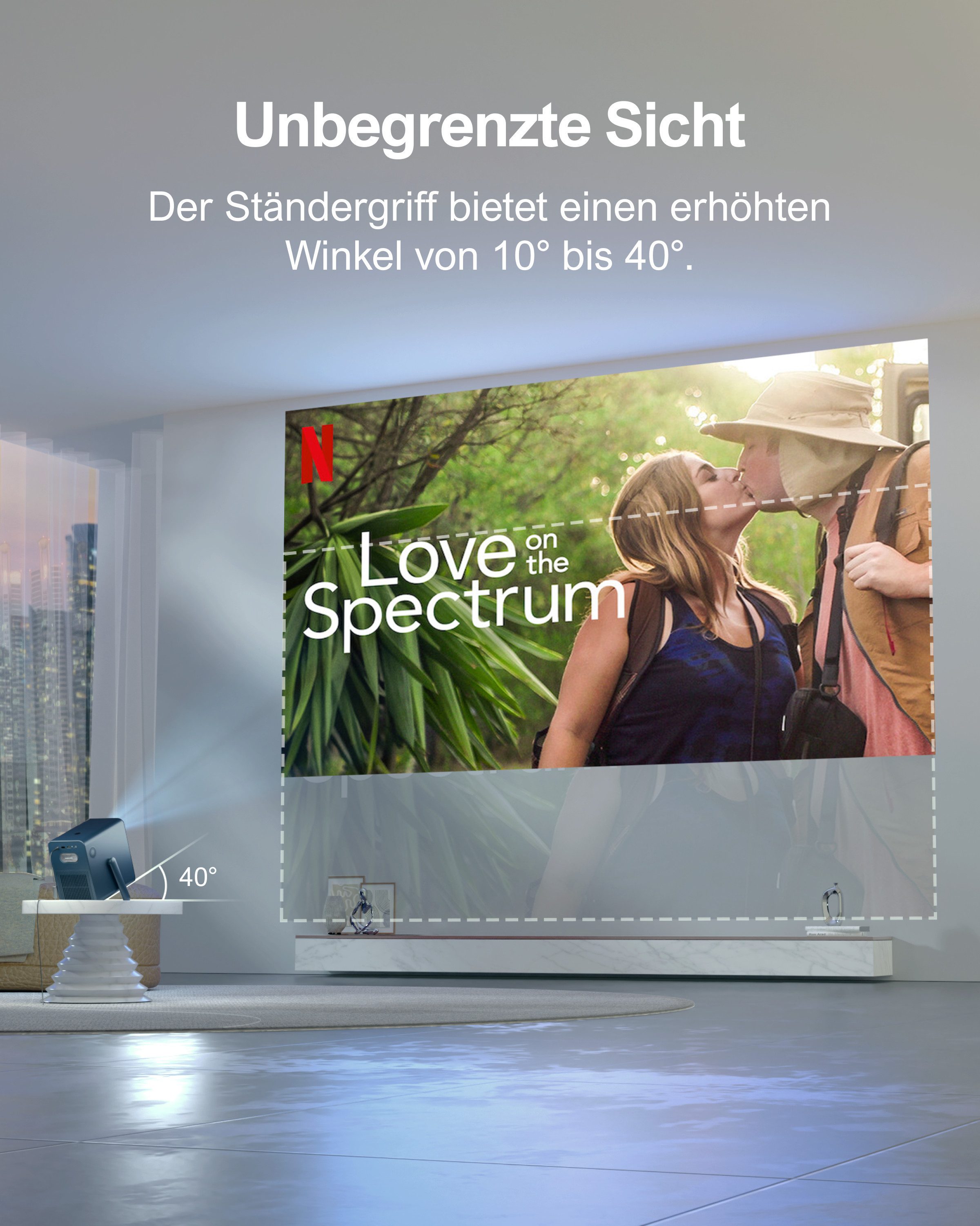 Ultimea Poseidon E40 Beamer, Android TV 11.0 mit Netflix,Dolby Audio Beamer (30000 lm, 2000:1, 1920 x 1080 px, Tragegriffdesign, Tragbar Projektor Native 1080P) blau