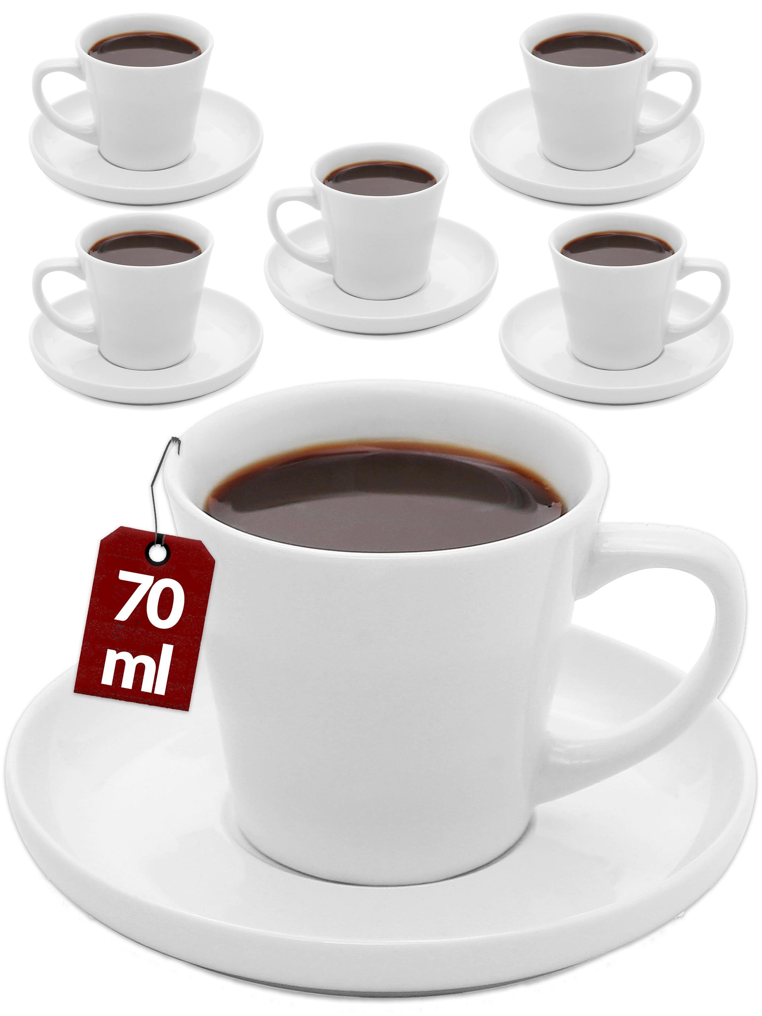 Cosumy Espressotasse 6 Espressotassen Set Weiß, Keramik, 70ml