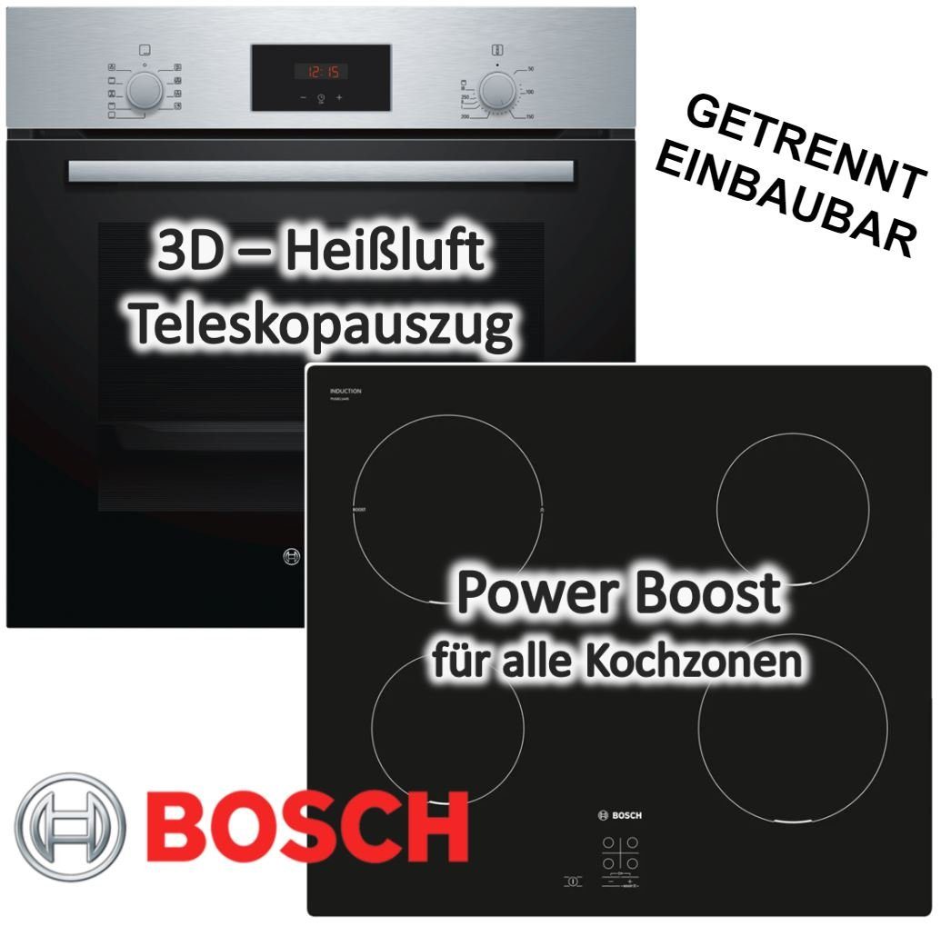 BOSCH Induktions Herd-Set BOSCH Backofen Teleskopauszug mit Induktionskochfeld - autark 60 cm