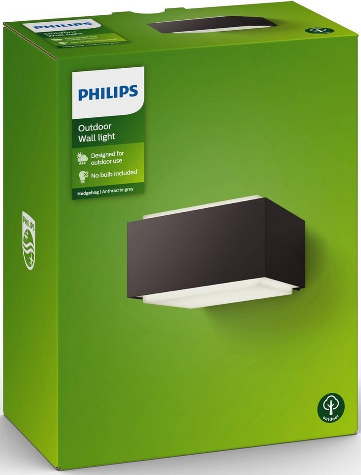 Philips Wandleuchte Hedgehog, LED wechselbar, Wandleuchte exkl LM Anthrazit,  Sorgt für optimale Lichtverhältnisse auf Ihrer Terrasse