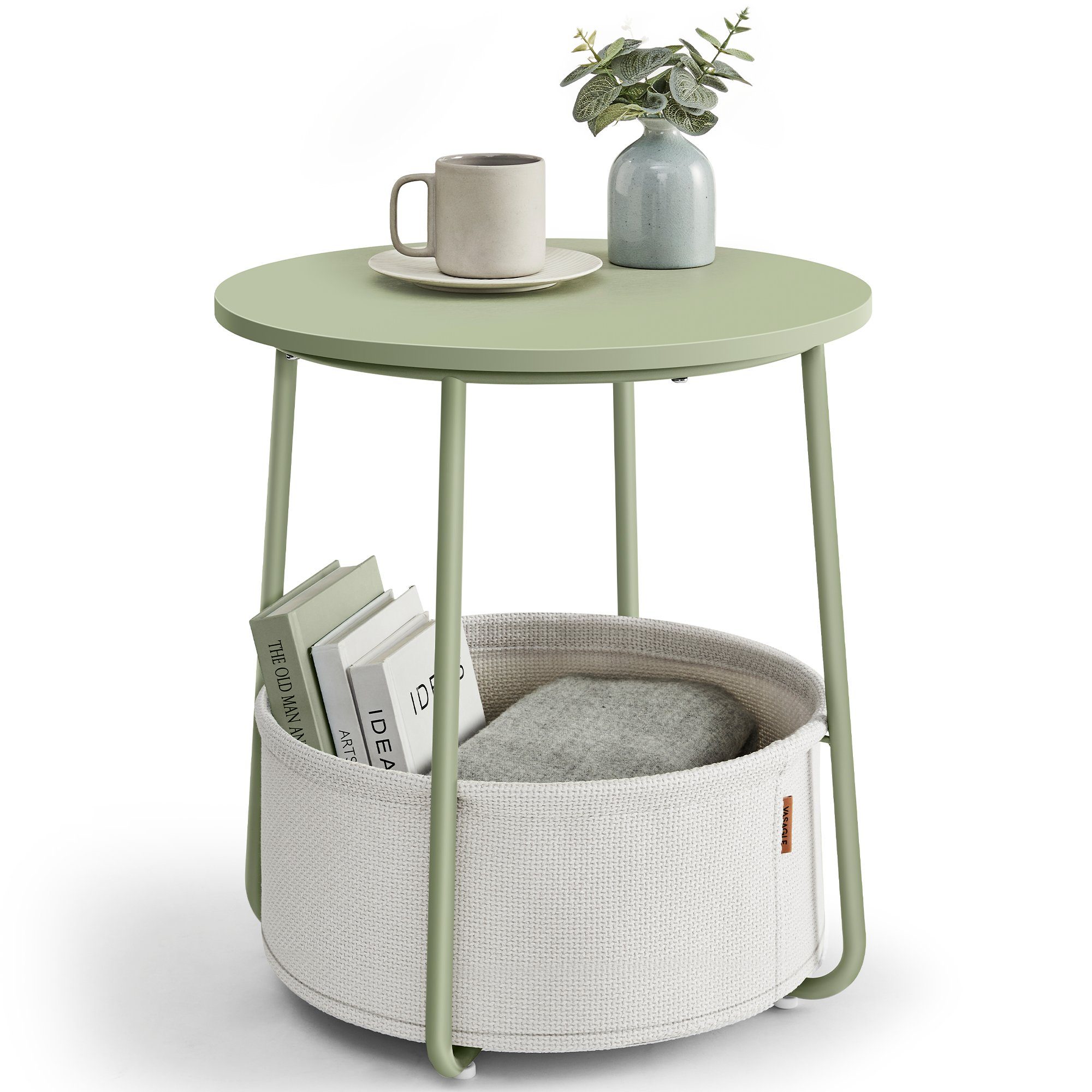 VASAGLE Beistelltisch, rund, Couchtisch, mit Korb aus Stoff, Ø45 cm, modern günstig online kaufen