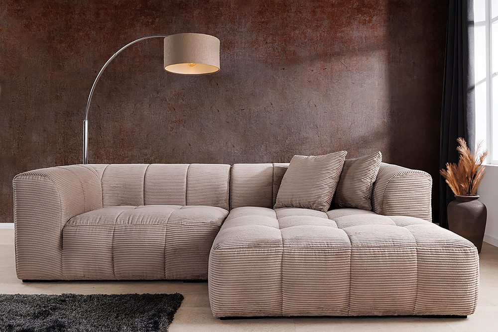 riess-ambiente Ecksofa ZERO GRAVITY 240cm greige · 3-Sitzer Couch in L-Form mit Cordbezug, Einzelartikel 1 Teile, inkl. Kissen · Nosagfederung · Rundum Bezug · Ottomane rechts · Modern