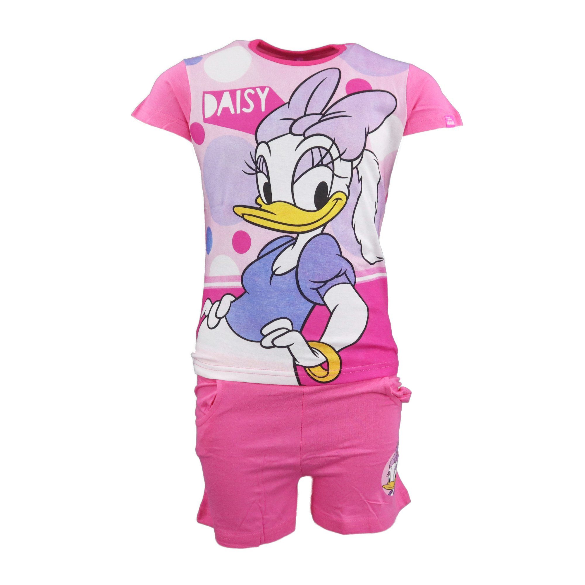 Disney Print-Shirt Daisy Duck Mädchen Kinder Sommer Set Shirt plus Shorts (2-tlg) Gr. 98 bis 128, Baumwolle Rosa
