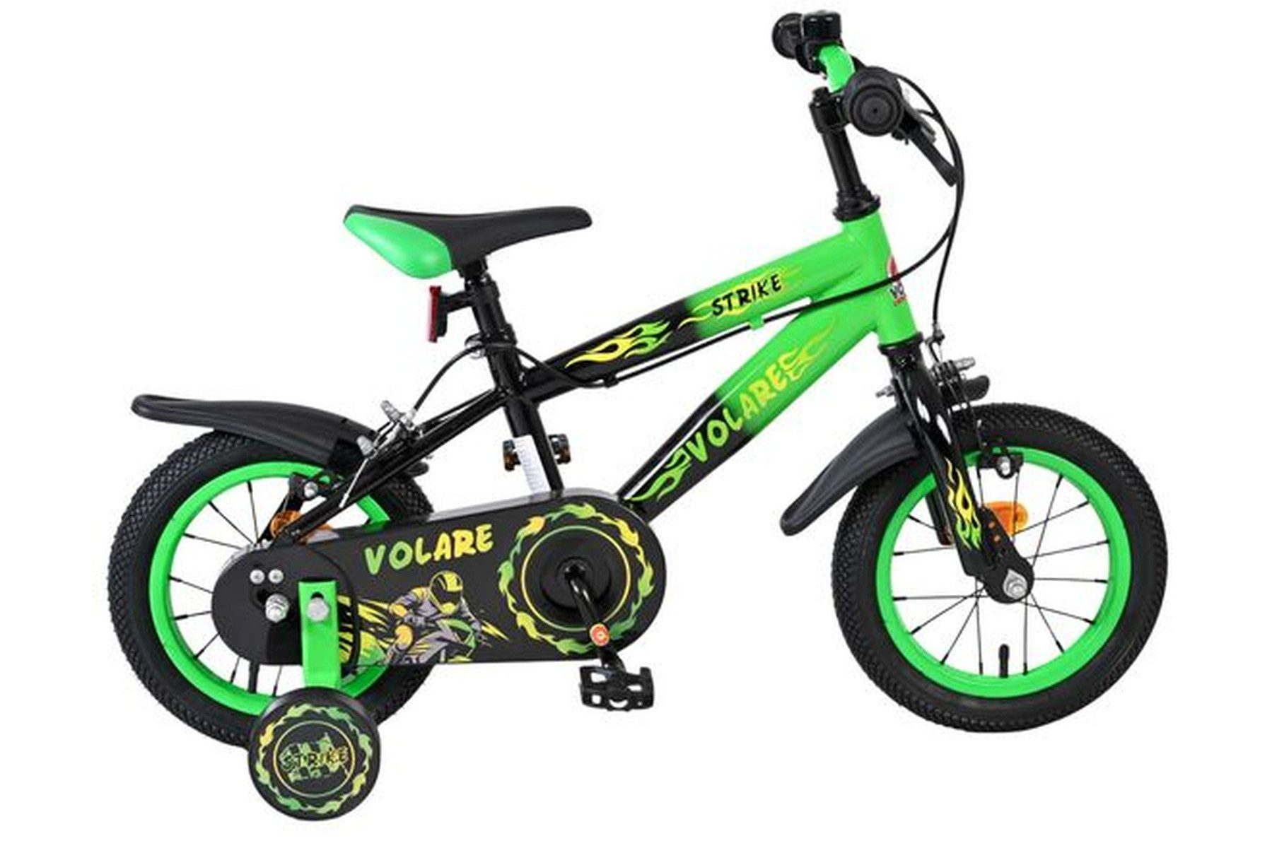 Kinderfahrrad Strike 12 Zoll Jungen Schwarz-Grün - Zwei Handbremsen und Kettenschutz