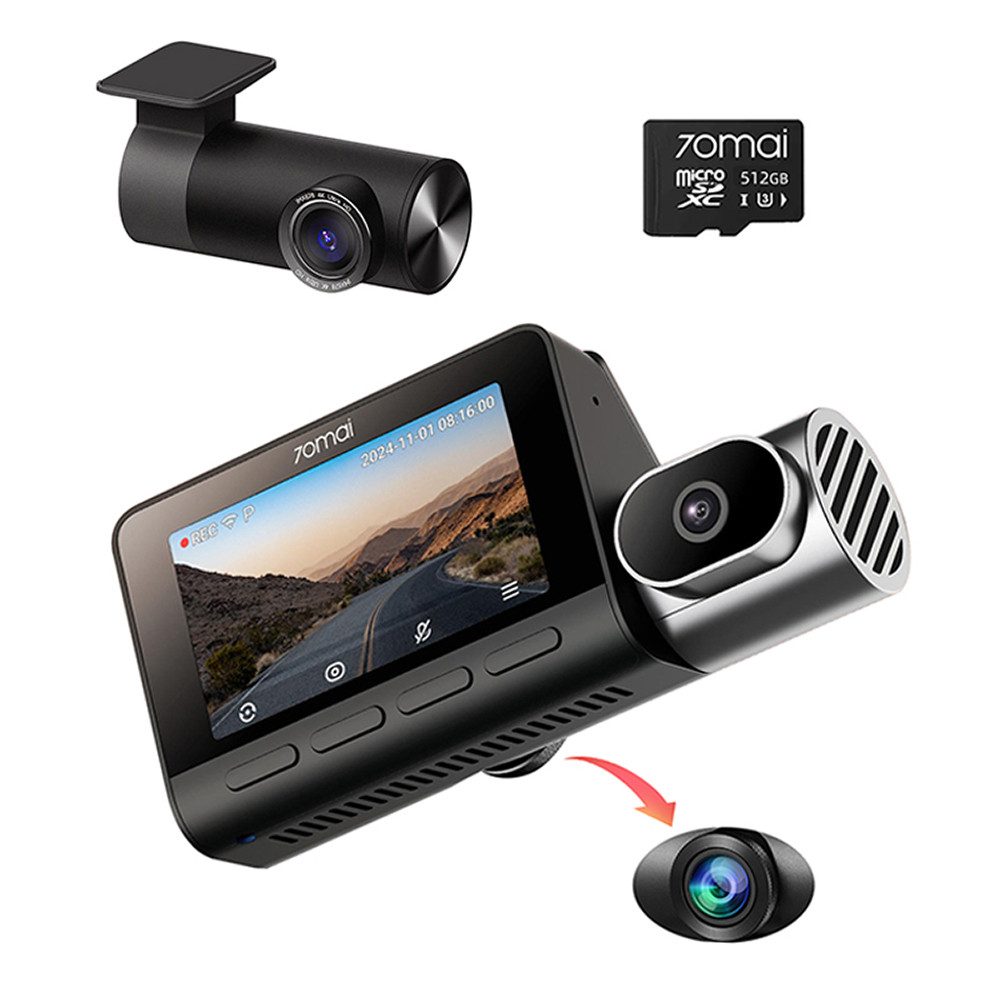 70mai T800-41 3-Kanal 4K + 4K +1080P Dashcam (4K Ultra HD, Dashcam Auto Vorne Hinten Innen mit 512GB SD Karte, Superkondensator, Super Nachtsicht, G-Sensor, HDR, GPS)