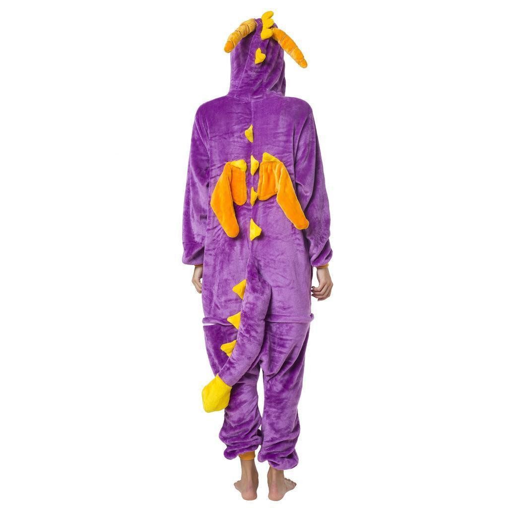 Katara Partyanzug Fantasy Figuren Jumpsuit Kostüm Erwachsene S-XL, Karneval - Kostüm, Kigurumi - Dinosaurier lila-gelb S (145-155cm)