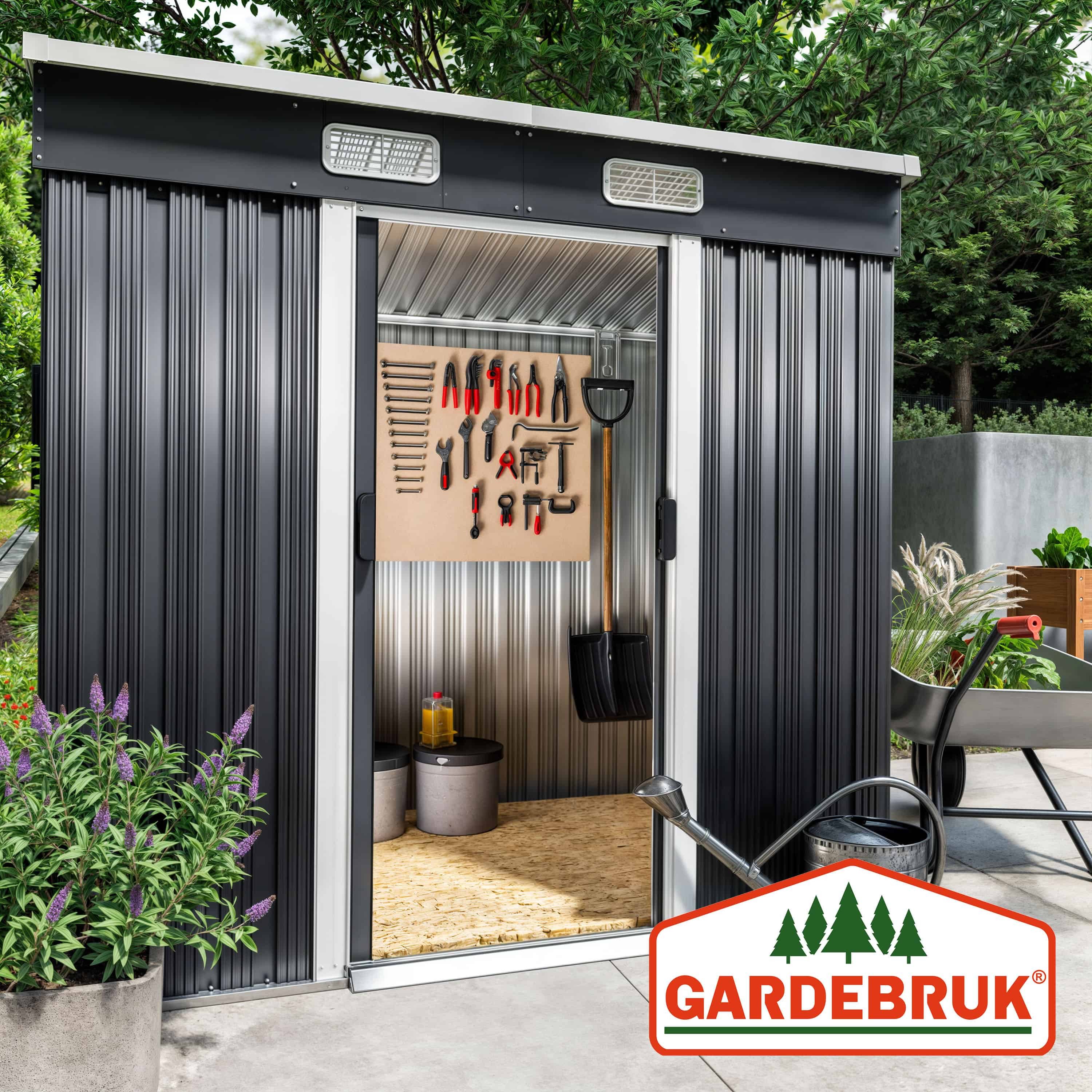 Gardebruk Gerätehaus, BxT: 122x196 cm, L Metall 2m² mit Fundament 196x122x182cm Schiebetür Anthrazit