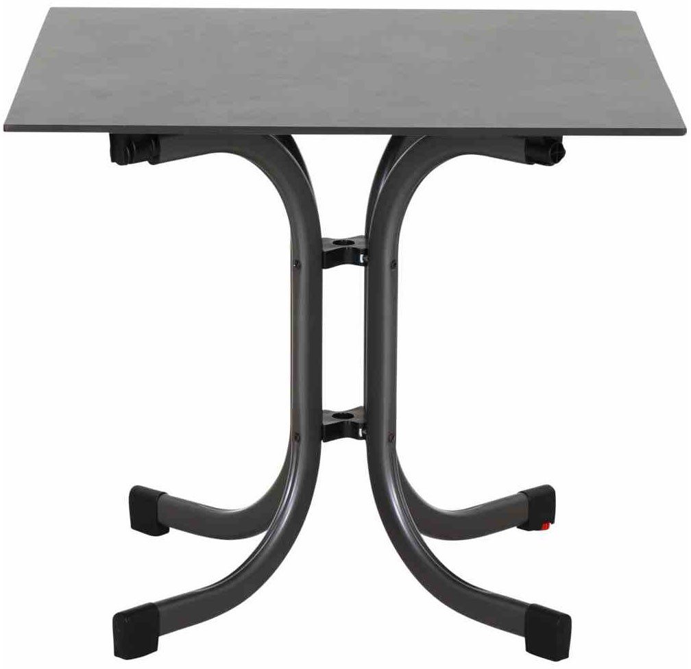 Siena Garden Gartensessel Lane Sessel anthrazit 4er Set mit Tisch (Set, 4-St), 4 x Stapelsessel + Tisch Sola 80 x 80 cm