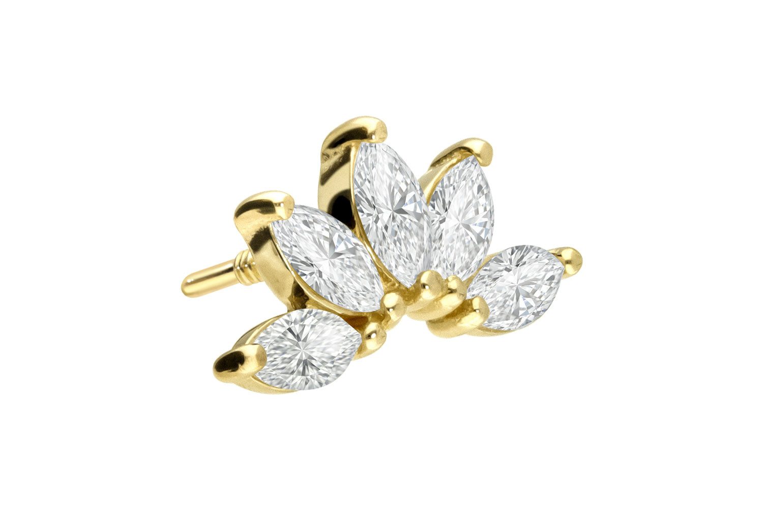 Piercing-Set 18 Karat Gold Schraubaufsatz mit Außengewinde DIAMANT-LOTUSBLÜTE