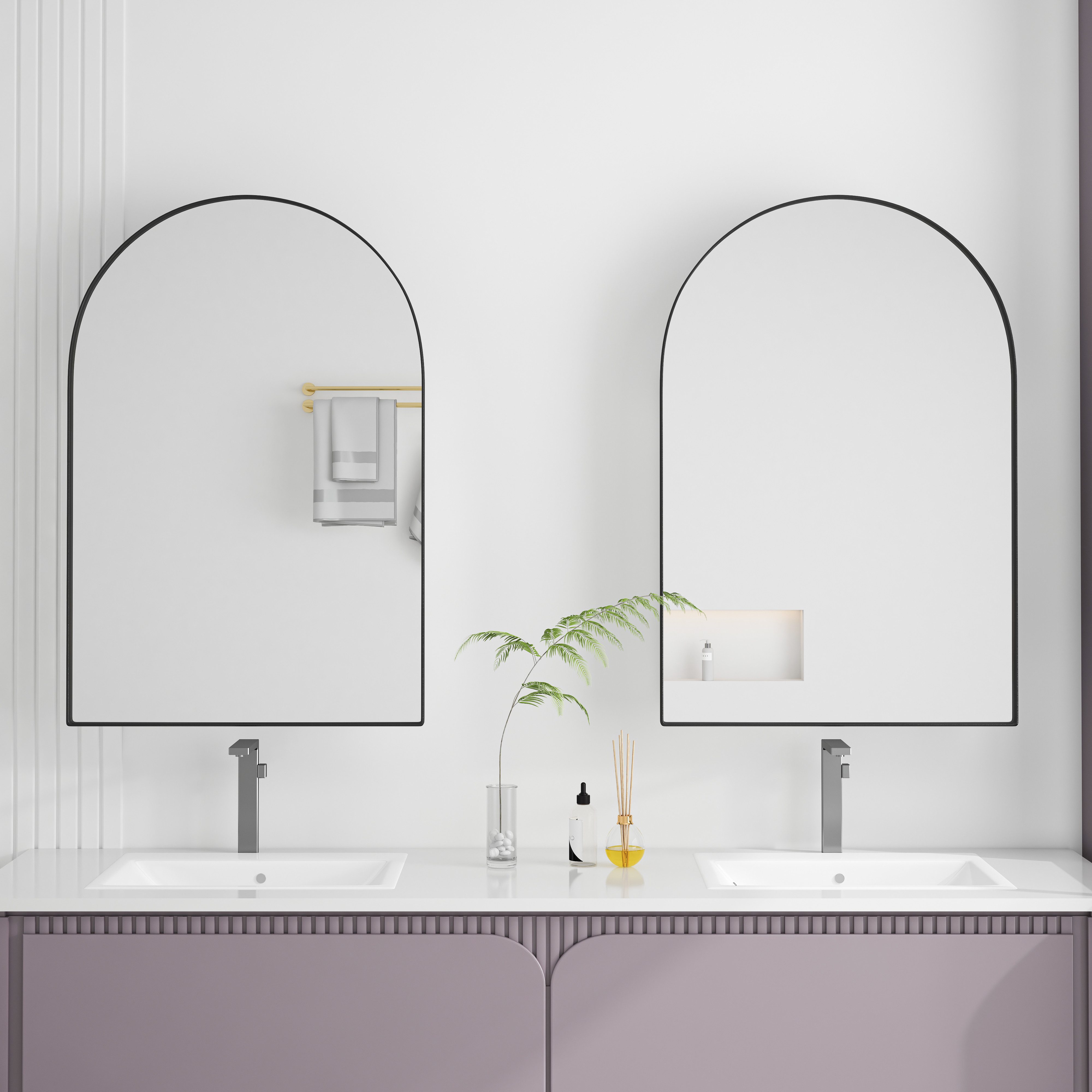 STILVORA Spiegelschrank Wandschrank mit Spiegel&verstellbaren Regalen,gewölbter Badschrank (Bogen-Spiegelschrank mit Metallrahmen & verstellbaren Regalen – Platzsparender Wandmontage- oder Einbauschrank, Langlebig, Nebelfrei und Stylisches Design)
