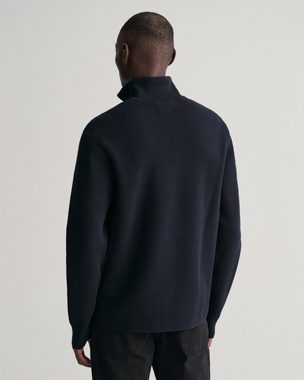 Gant Troyer MILANO KNIT COTTON HALF ZIP mit Rippstruktur, Grafische GANT-Stickerei auf der Brust