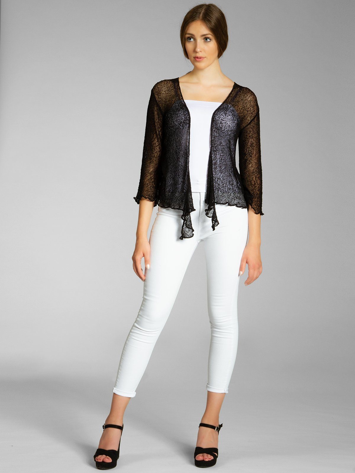 Caspar Strickjacke STJ022 angenehm leichter Damen Sommer Bolero mit 3/4 Arm – Bild 2 von 5