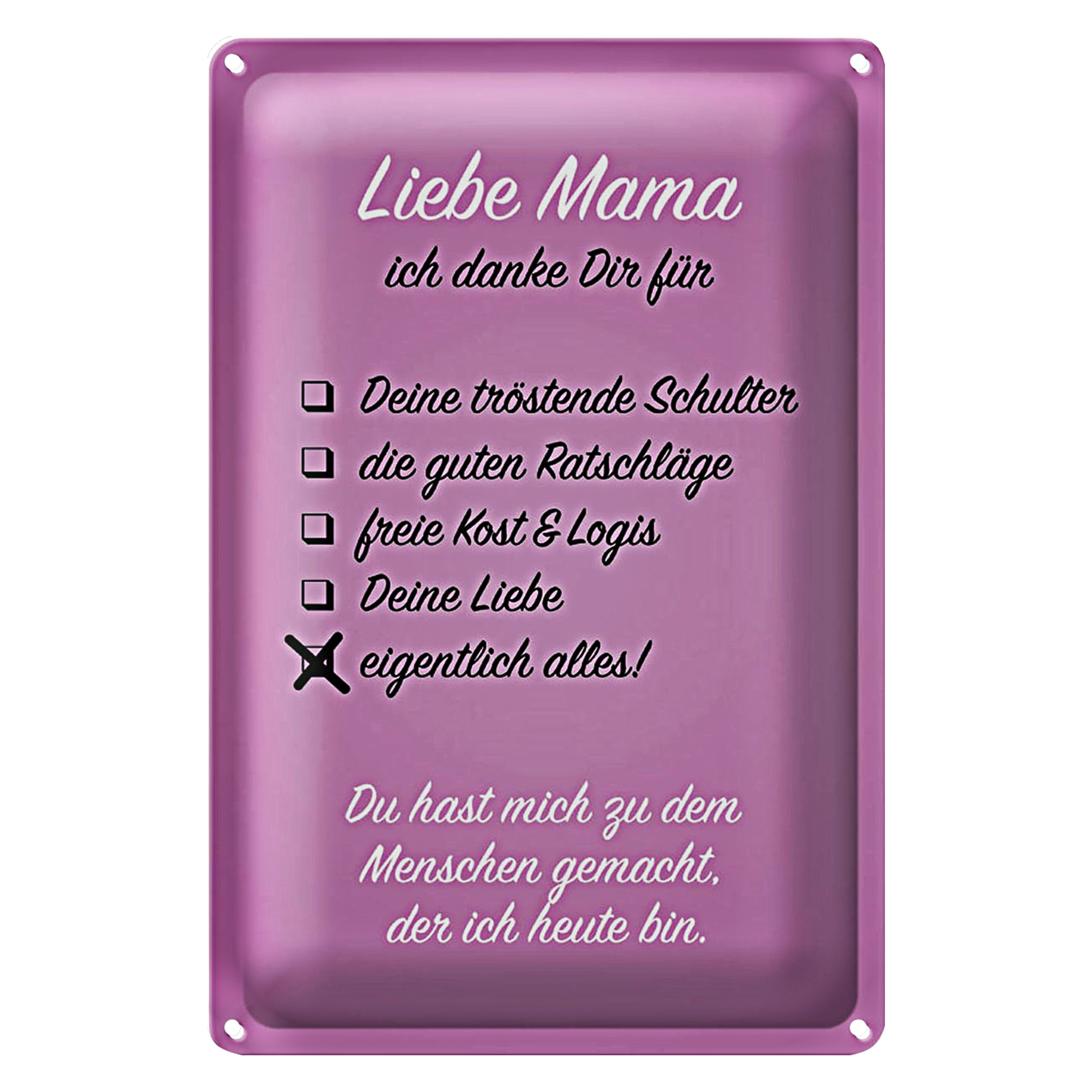 Metallschild Spruch 12x18cm Liebe Mama ich danke