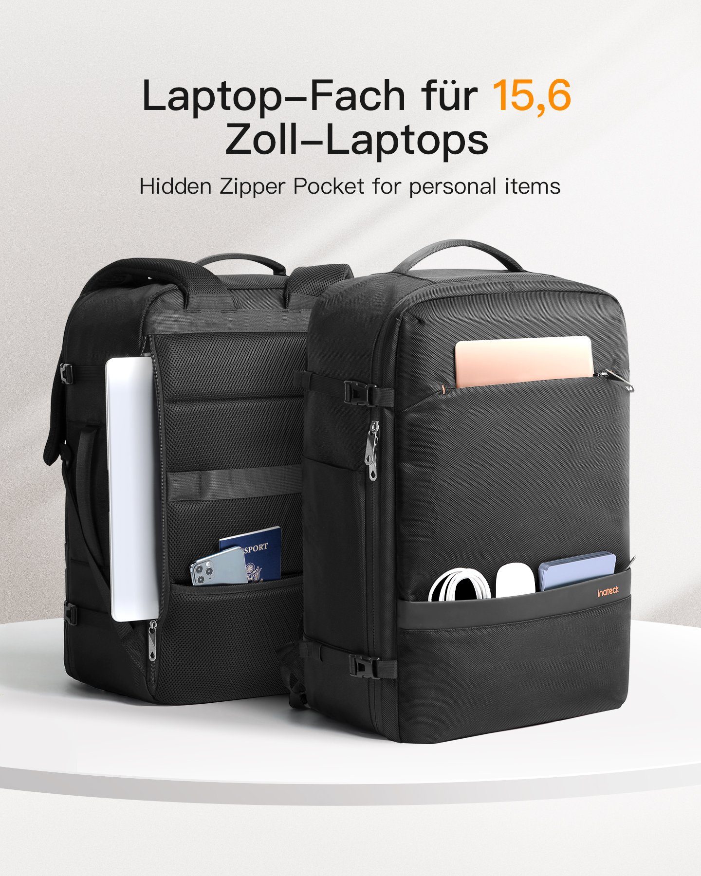 Groß Laptop Herren 42L Rucksack Reiserucksack Damen Inateck Handgepäck