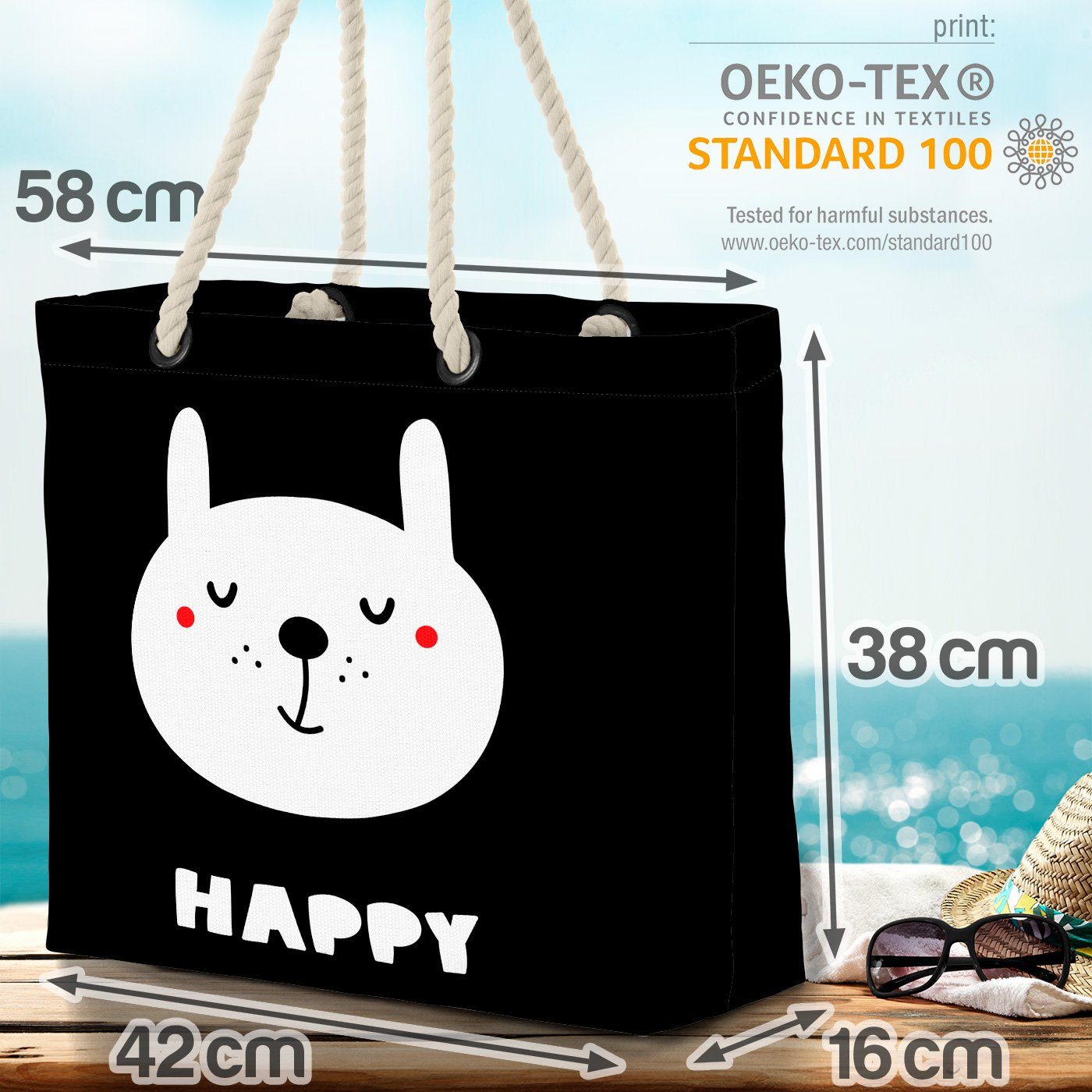 Zeich Bär Katze Strandtasche Grafik Happy VOID Tier Cartoon Schwarz Weiss (1-tlg), Karte Cartoon