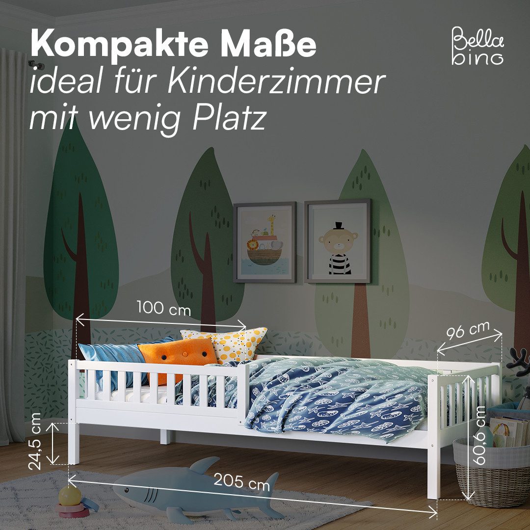 Bellabino Kinderbett Vils 90x200 cm mit Rausfallschutz, Lattenrost, Kiefer Massivholz (weiß, optional mit Matratze) – Bild 3 von 5