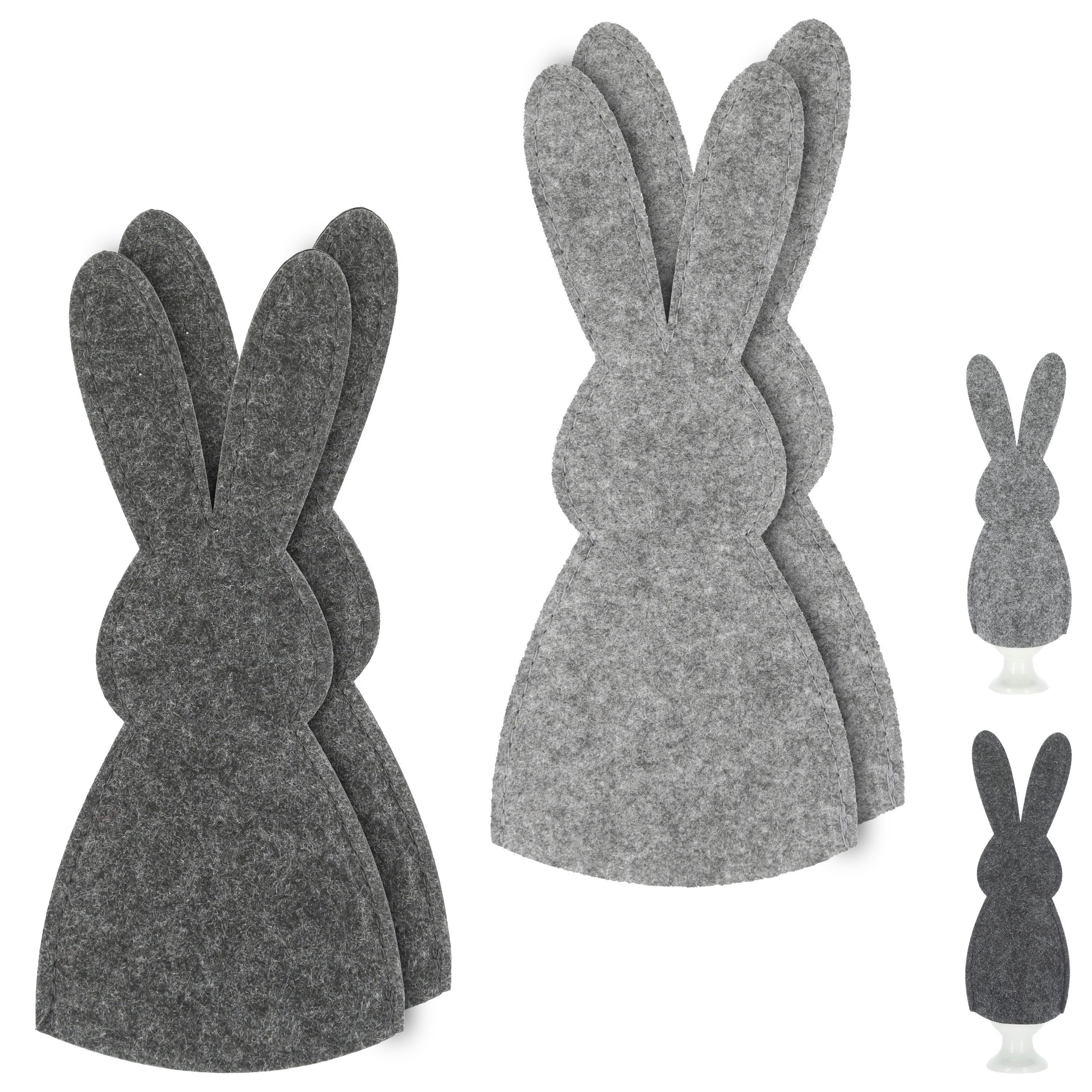 CEPEWA Eierbecher Eierwärmer Hase 6er Set Polyesterfilz grau anthrazit 10,5x23cm Ostern