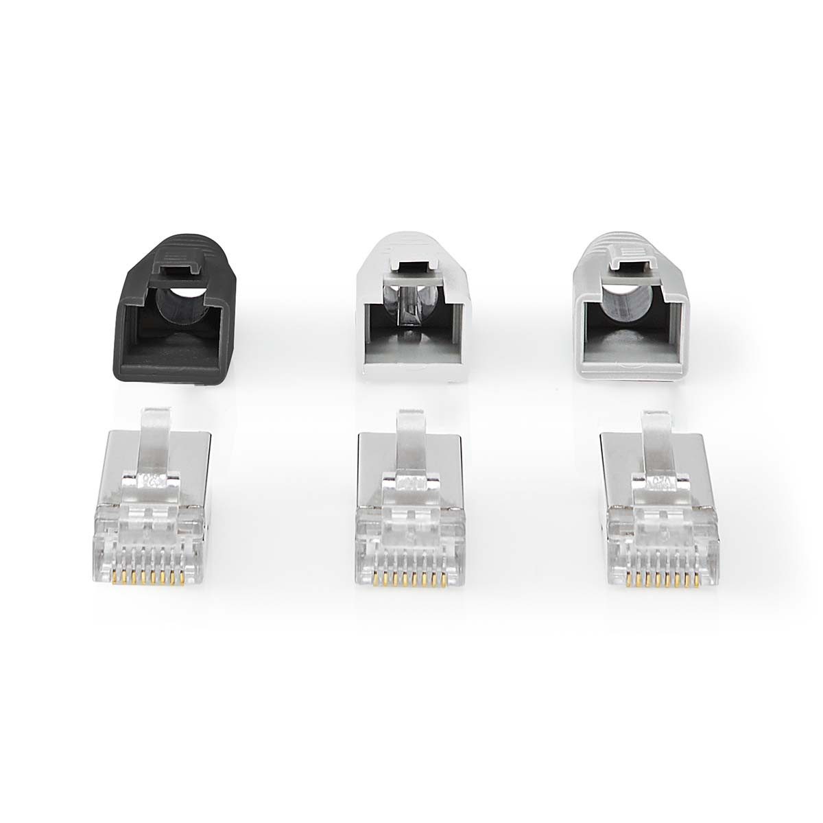 Nedis Netzwerkstecker CCBW89380GY, (10-St), RJ45 Pass Through, Knickschutz, für CAT6a FTP Kabel, einfach crimpen