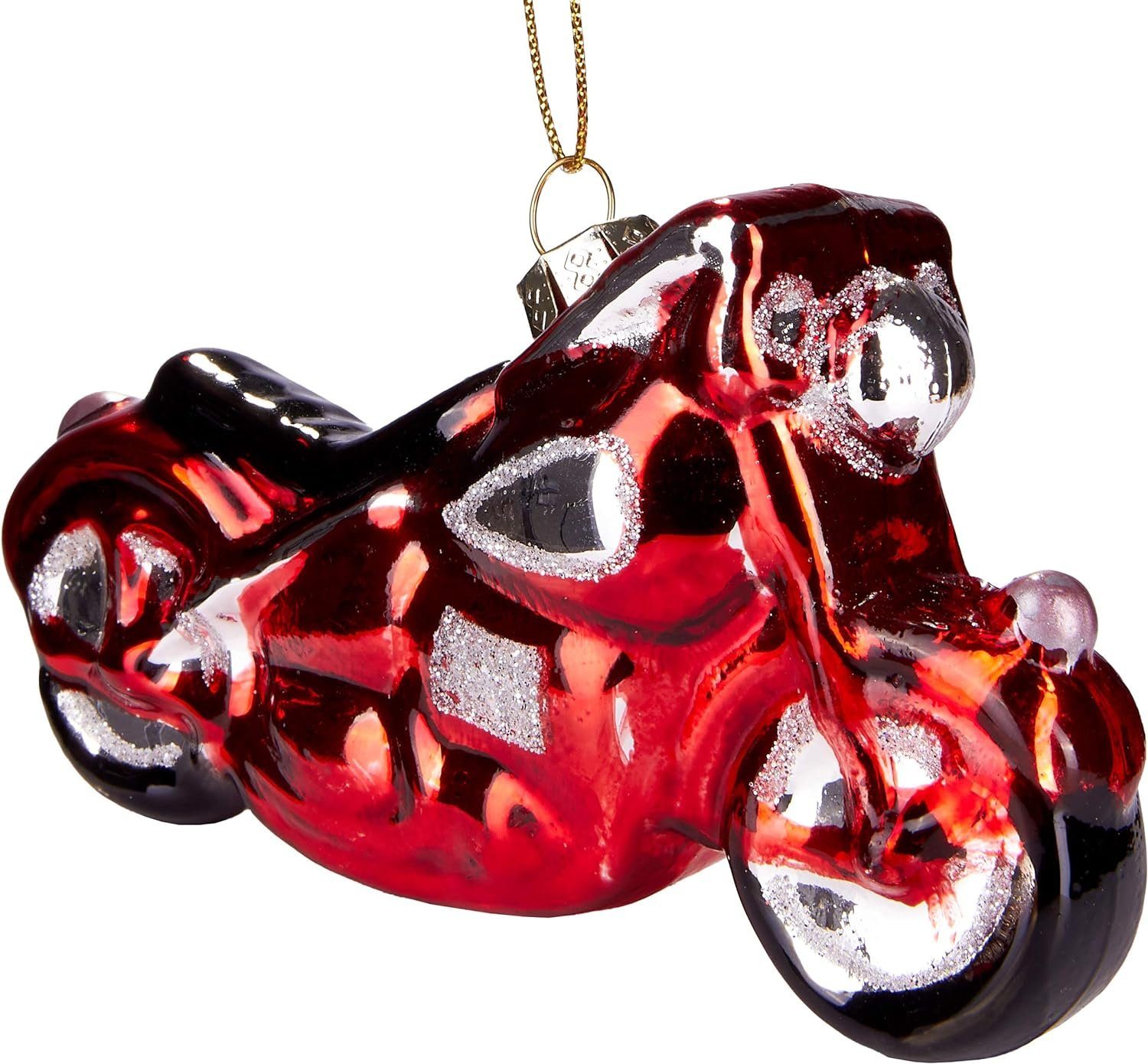 in Set - Motorräder Christbaumschmuck Silber Weihnachtskugel Motorradfahrer Rot (2-tlg), Mundgeblasene BRUBAKER Schwarz Set Christbaumkugel und -