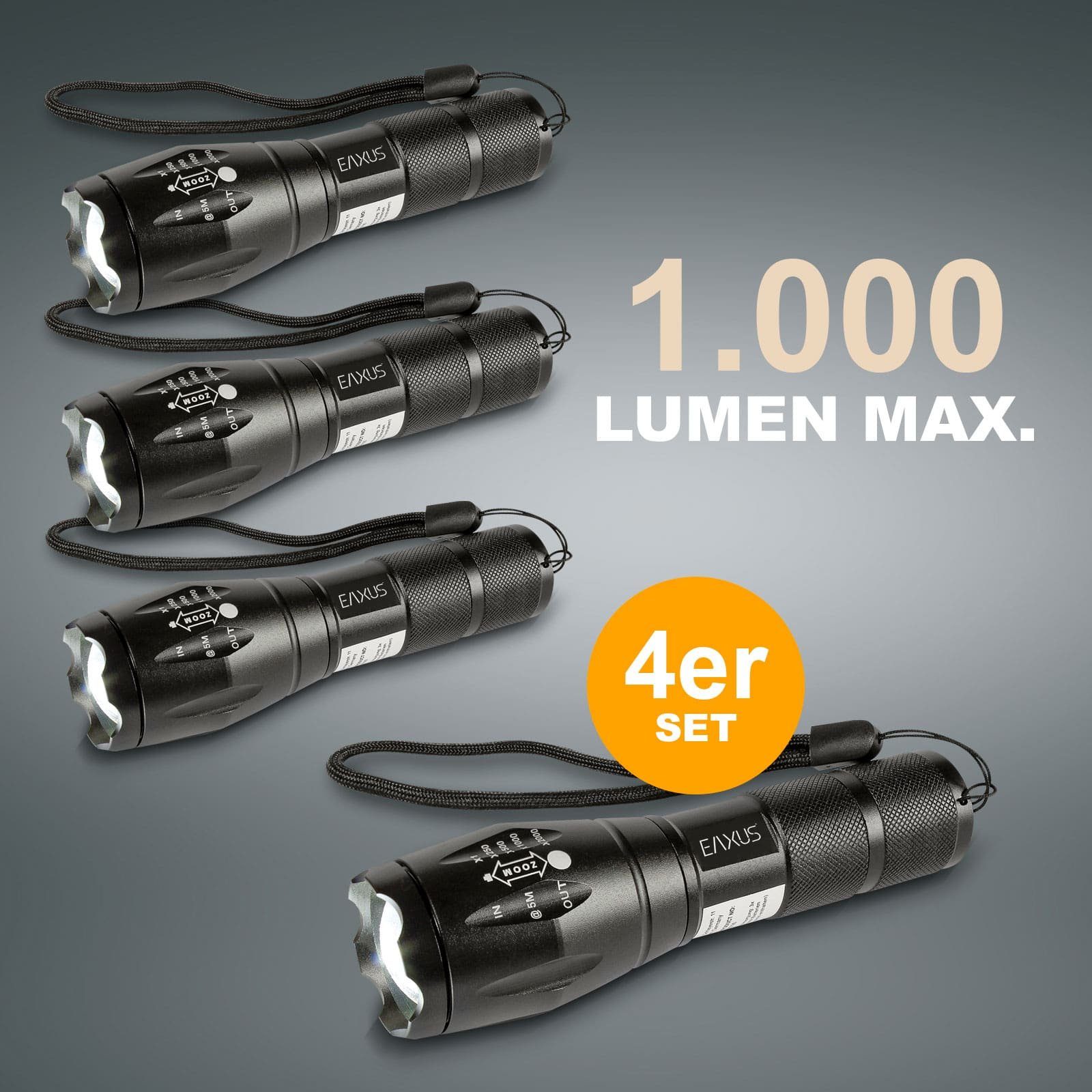 EAXUS LED Taschenlampe Taktische Taschenlampe Zoombar (4-St), 5 Leuchtmodi, günstig online kaufen