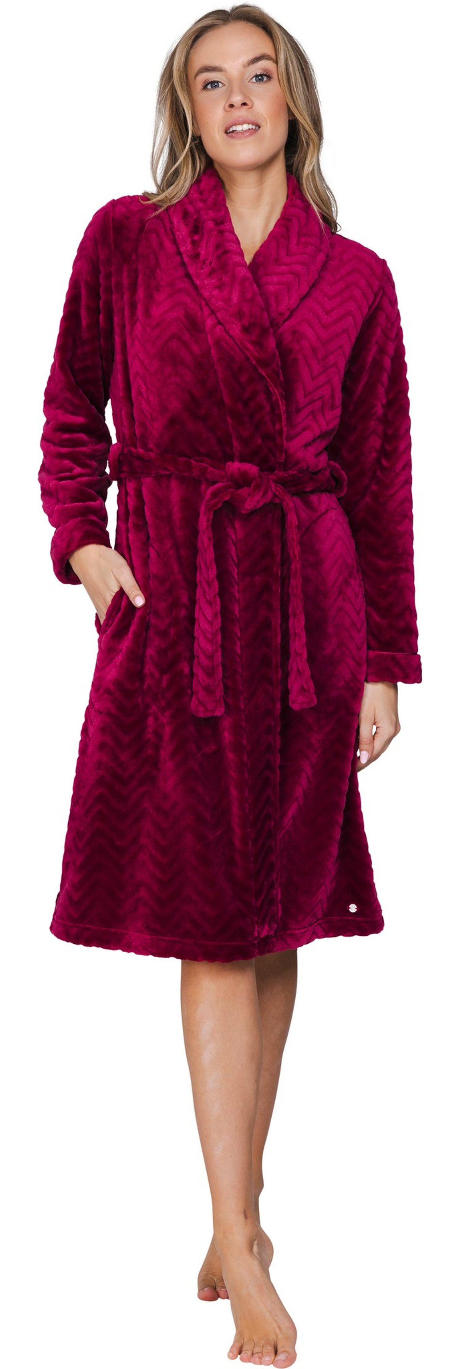 Pastunette Damenbademantel Damen Morgenmantel Fleece, Polyester, Schalkragen, Modisches Design