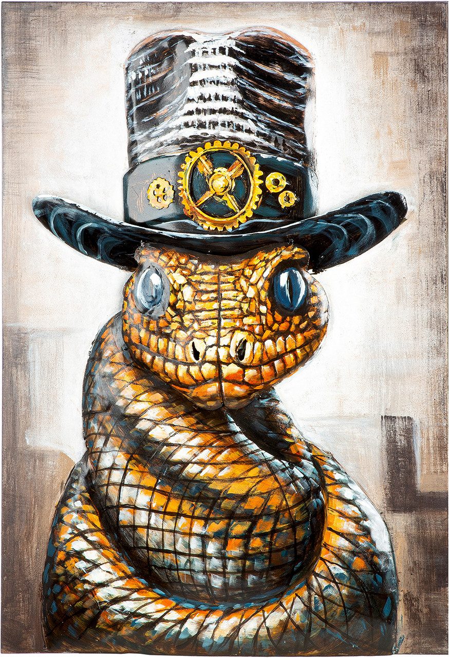 GILDE Metallbild Bild rechteckig Snake with attitude braun, Tiere (1 St), Schlangenbild Tiermotiv extravagantes Design Statementpiece Eyecatcher