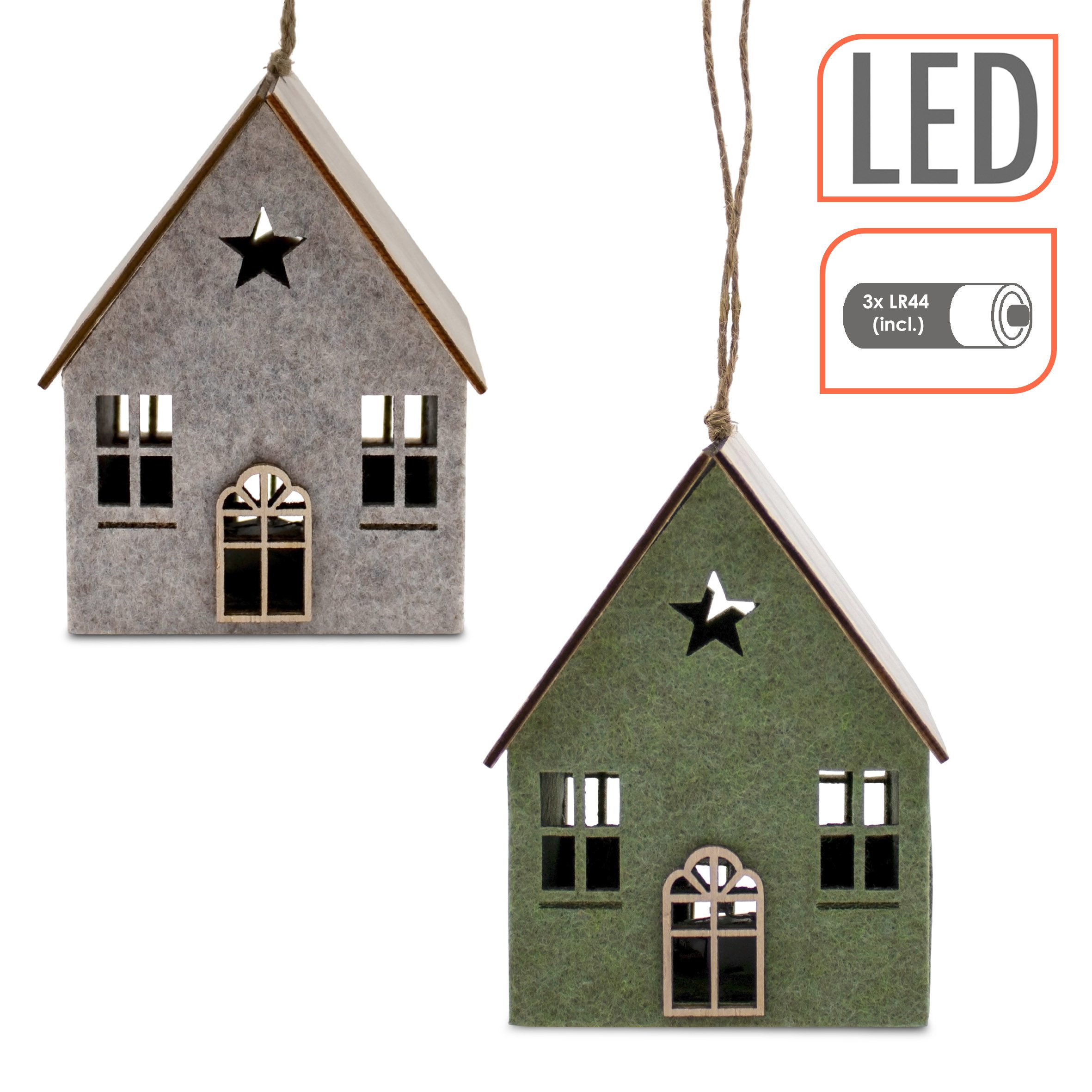Spetebo Dekoobjekt LED Filz Winterhaus mit Holzdach 2er Set - 12 x 9 cm (Set, 1 St., 1), inklusive Batterie – Bild 3 von 5