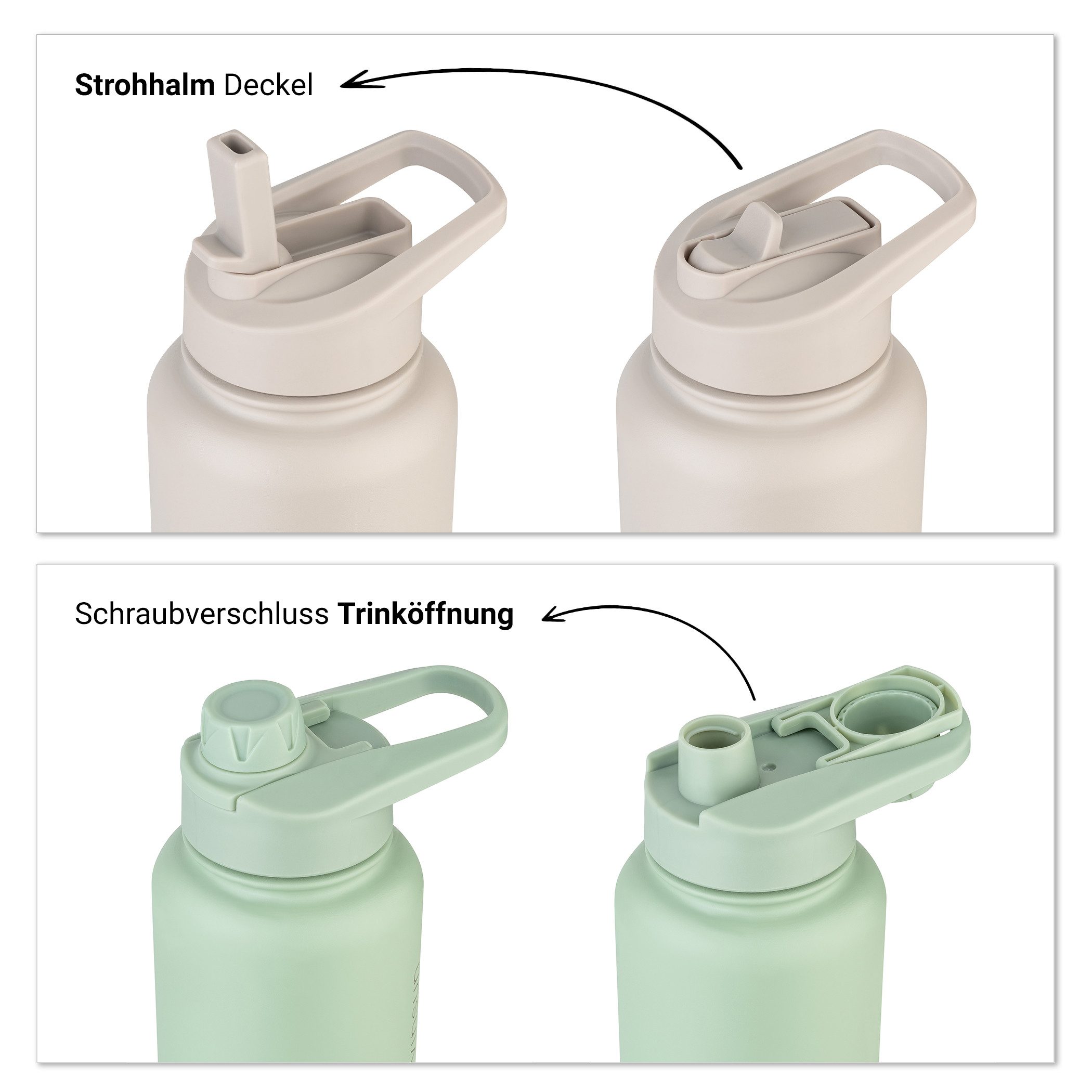 Vinsun Isolierflasche Edelstahl Trinkflasche 750ml Strohhalm - 2 Deckel Thermoflasche, BPA frei, doppelwandig, auslaufsicher, bruchsicher, geruchsneutral