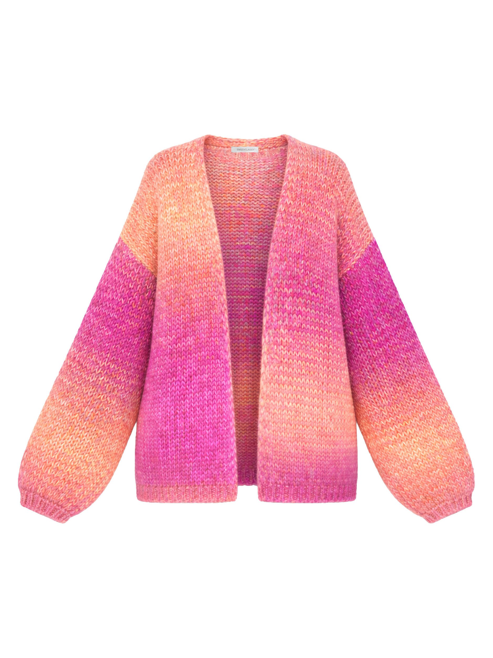 SASSYCLASSY Cardigan Offener Cardigan mit Farbverlauf für Damen Weiche Strickjacke im lockeren Schnitt mit Ballonärmeln Pink Blau