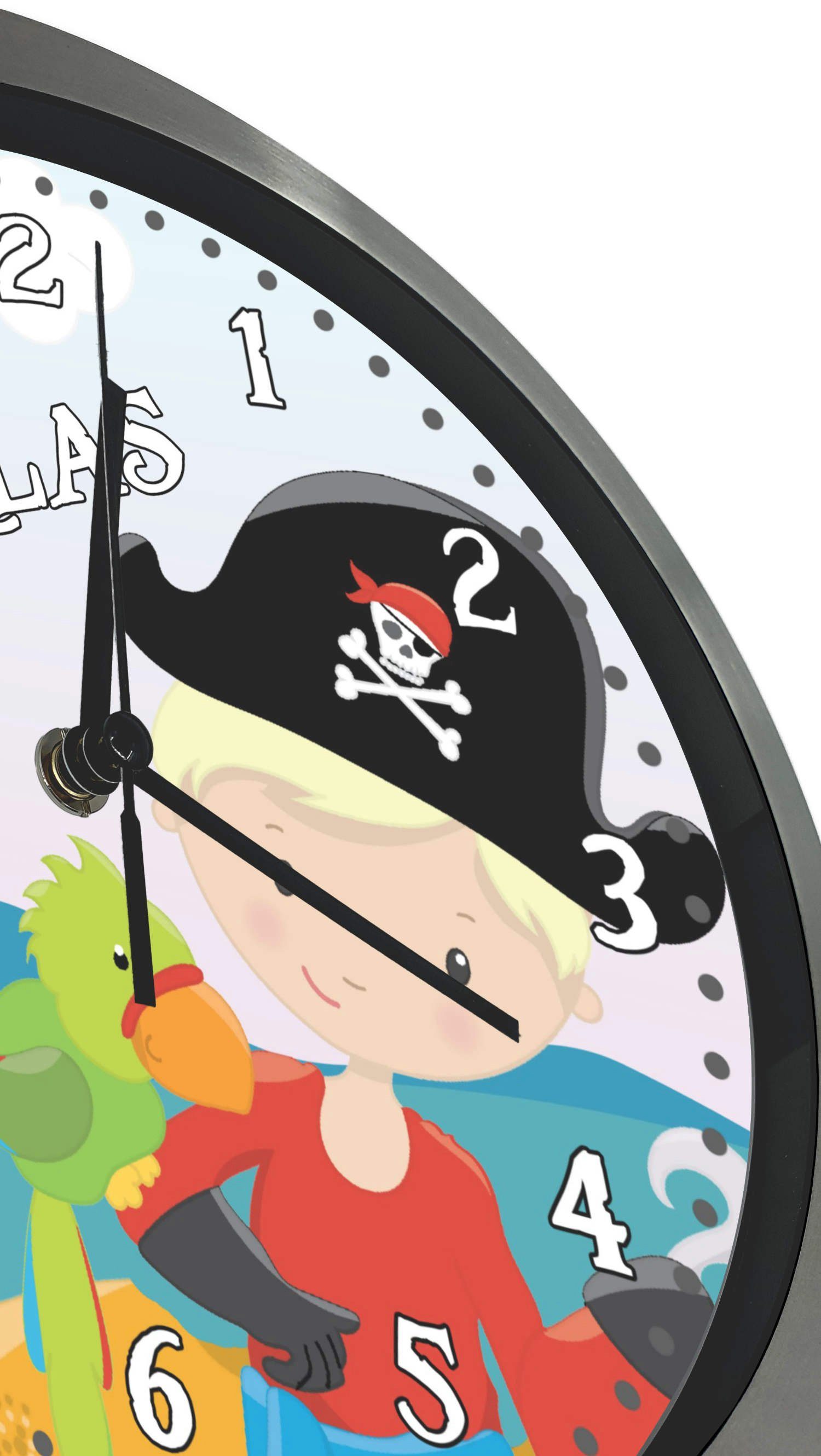 CreaDesign Kinder nah Kinderzimmer Wanduhr personalisiert Pirat Funkwanduhr