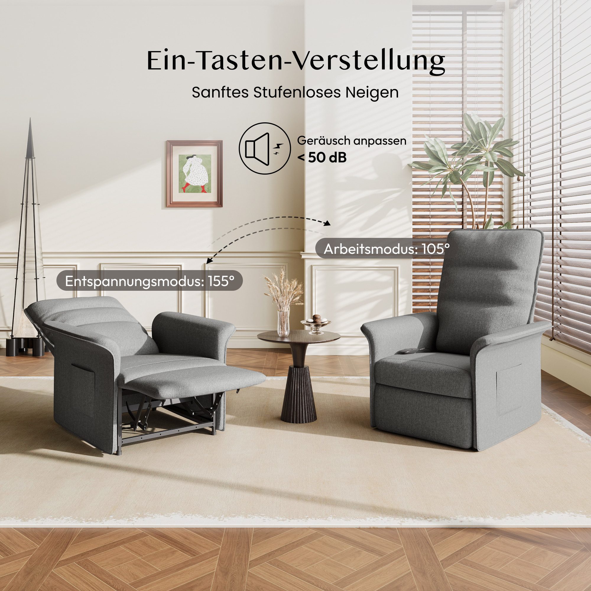 FLEXISPOT Sessel Elektrischer Relaxsessel – Ergonomischer Liegesessel mit Relaxfunktion (leicht zu montieren, kompakt verpackt & einfach zu transportieren), Fernsehsessel, ergonomisch, bis 200 kg belastbar, 105°-155°