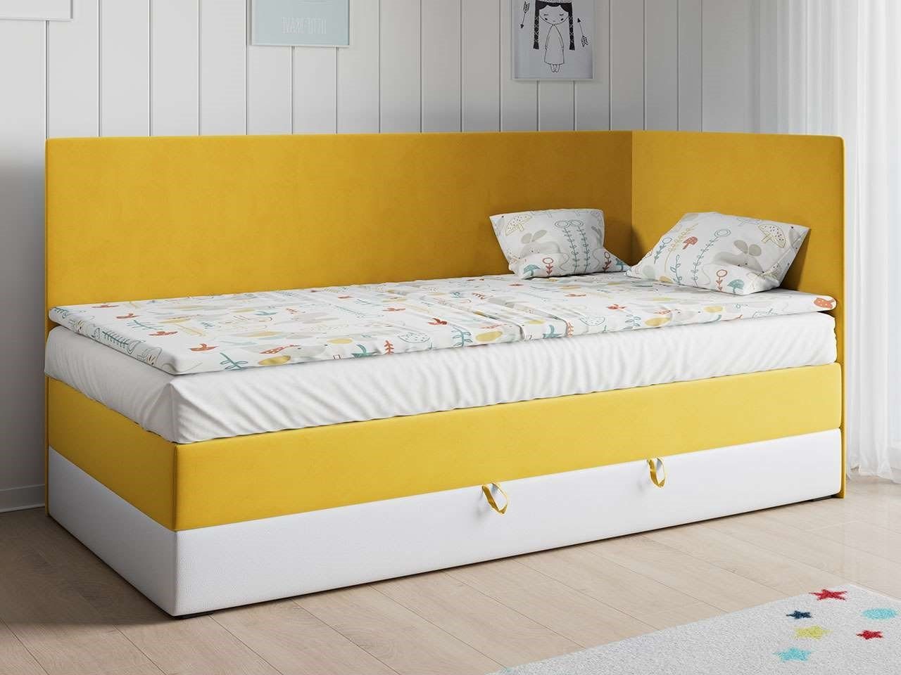 3, für MKS Polsterbetten Boxspringbett - Weiss Gelb KUBUS und mit MÖBEL 90x200, Matratze Kinderzimmer Kinderbett