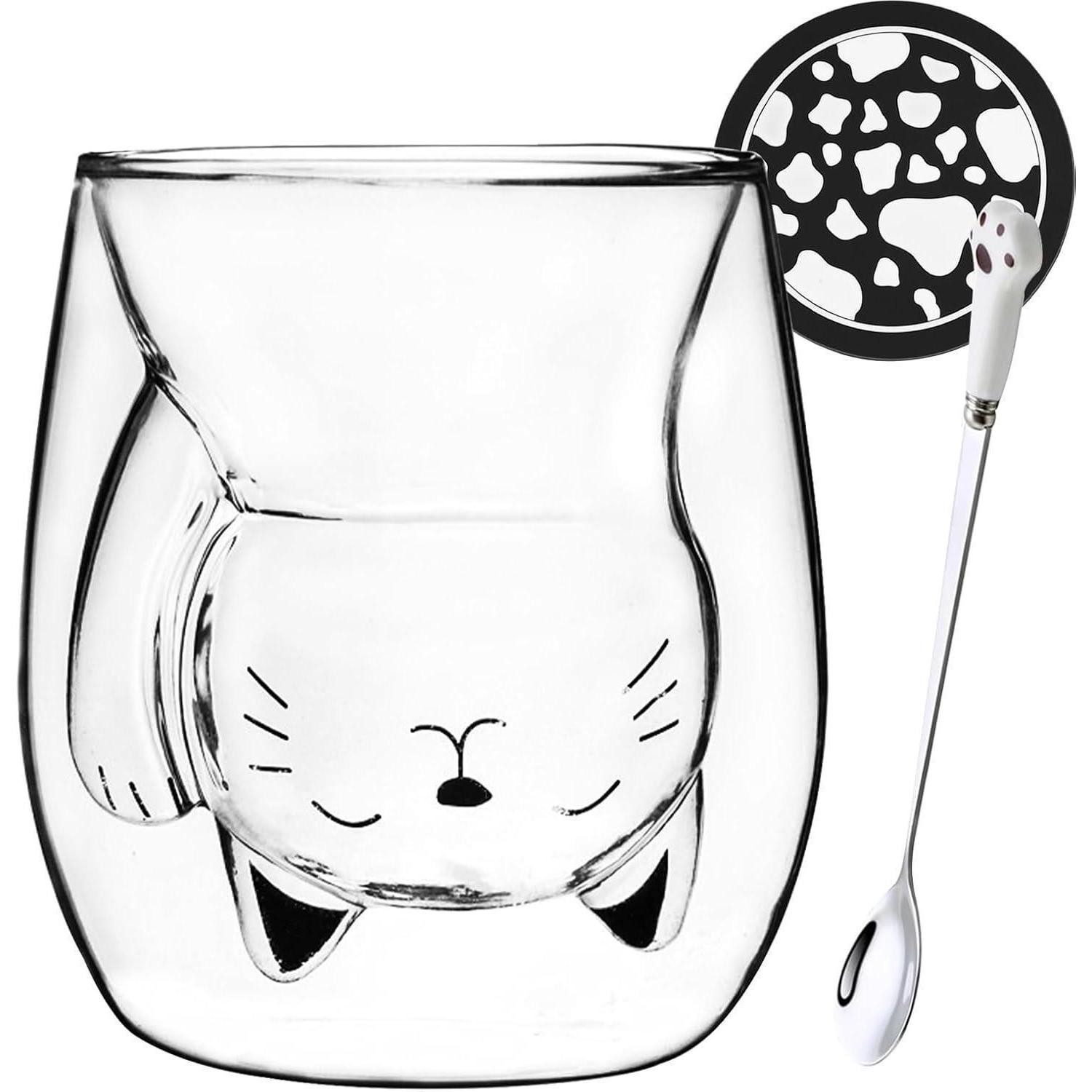 LuxusKollektion Thermoglas Tasse Katzen Doppelwandig Glas Henkel Niedliche Kätzchen Tasse, Glas