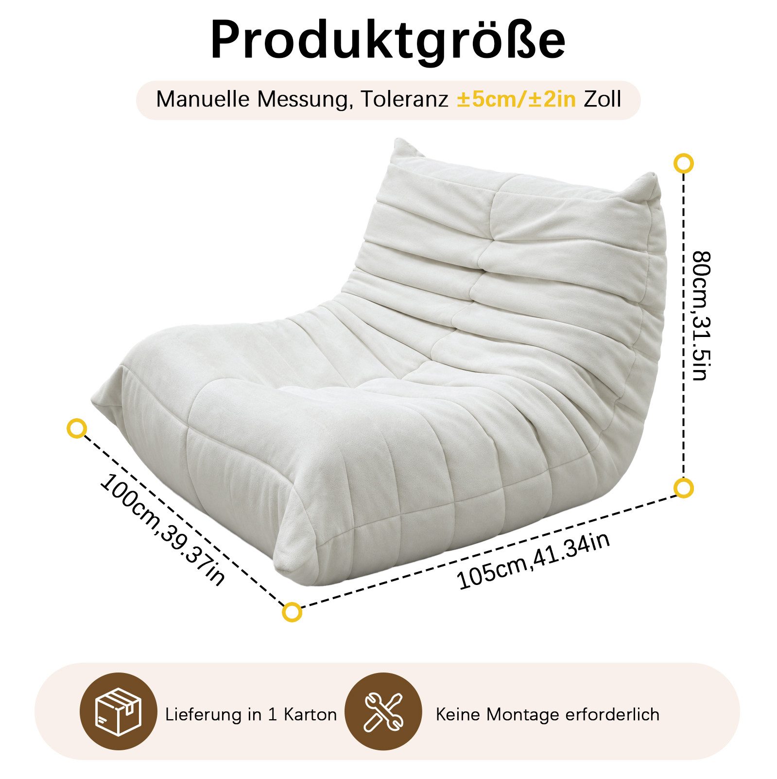 VUZINIC Sitzsack für Erwachsene, Memory-Schaum-Füllung, Bodensofa, Wohnzimmer & Büro (1 St) – Bild 3 von 5