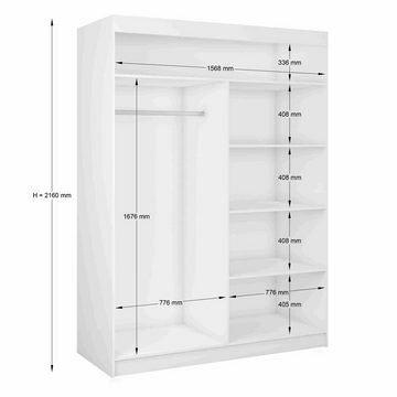 Furnix Kleiderschrank Lillienne-160 Schiebetüren-Schrank mit Schiebetüren & Spiegel Auswahl Masse BxHxT: 160x216x61 cm, moderne Lamellen-Optik