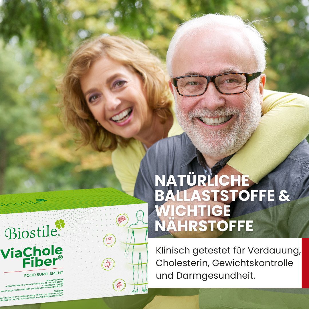 Biostile Ballaststoffe Pulver mit Glucomannan für Cholesterinb - Pulver, 450 g, Mit Inulin, Cholin und Apfelfasern, 30 Beutel