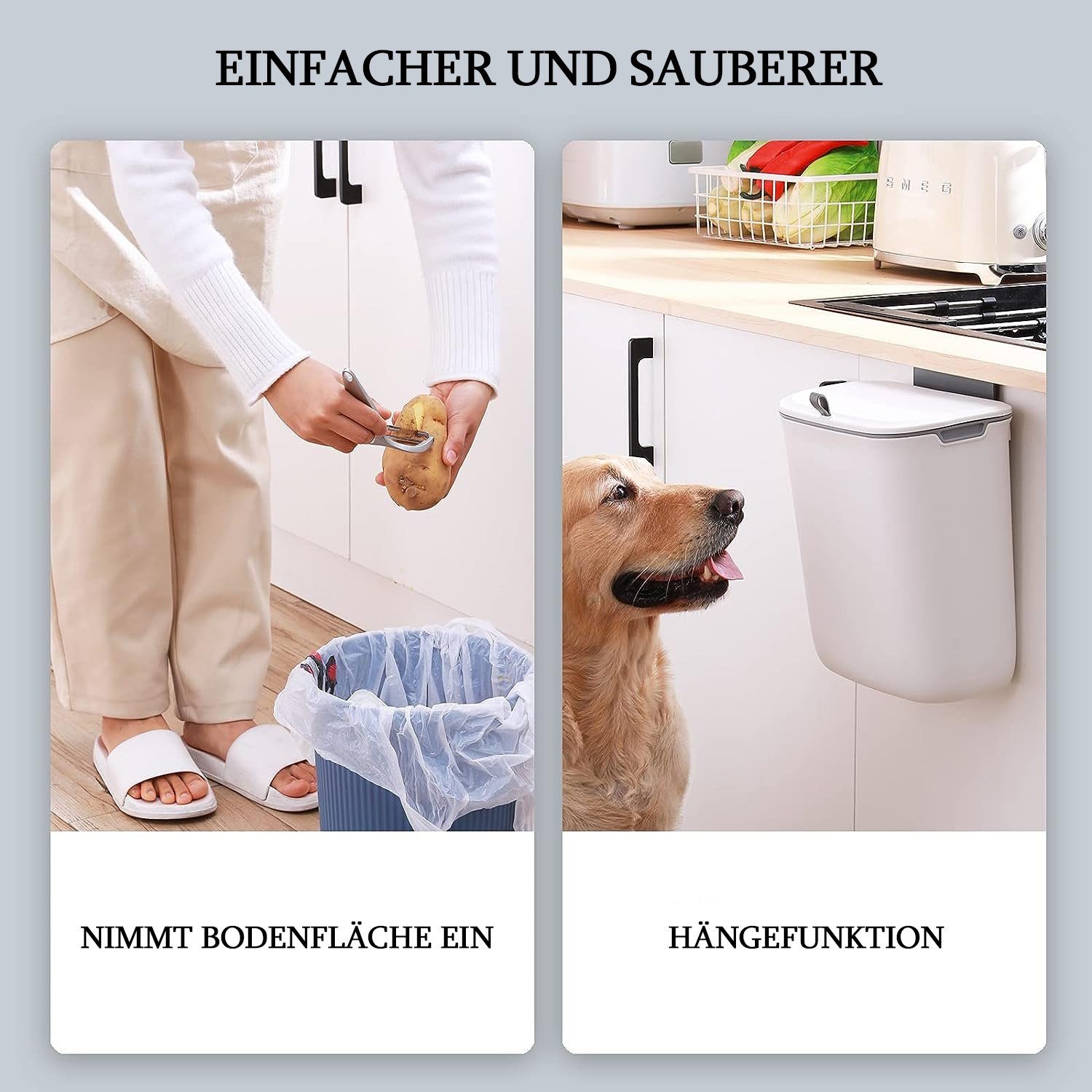 NUODWELL Ablaichkasten Küchen Mülleimer mit Deckel 9L Biomülleimer, Wasserdicht Wandmontage