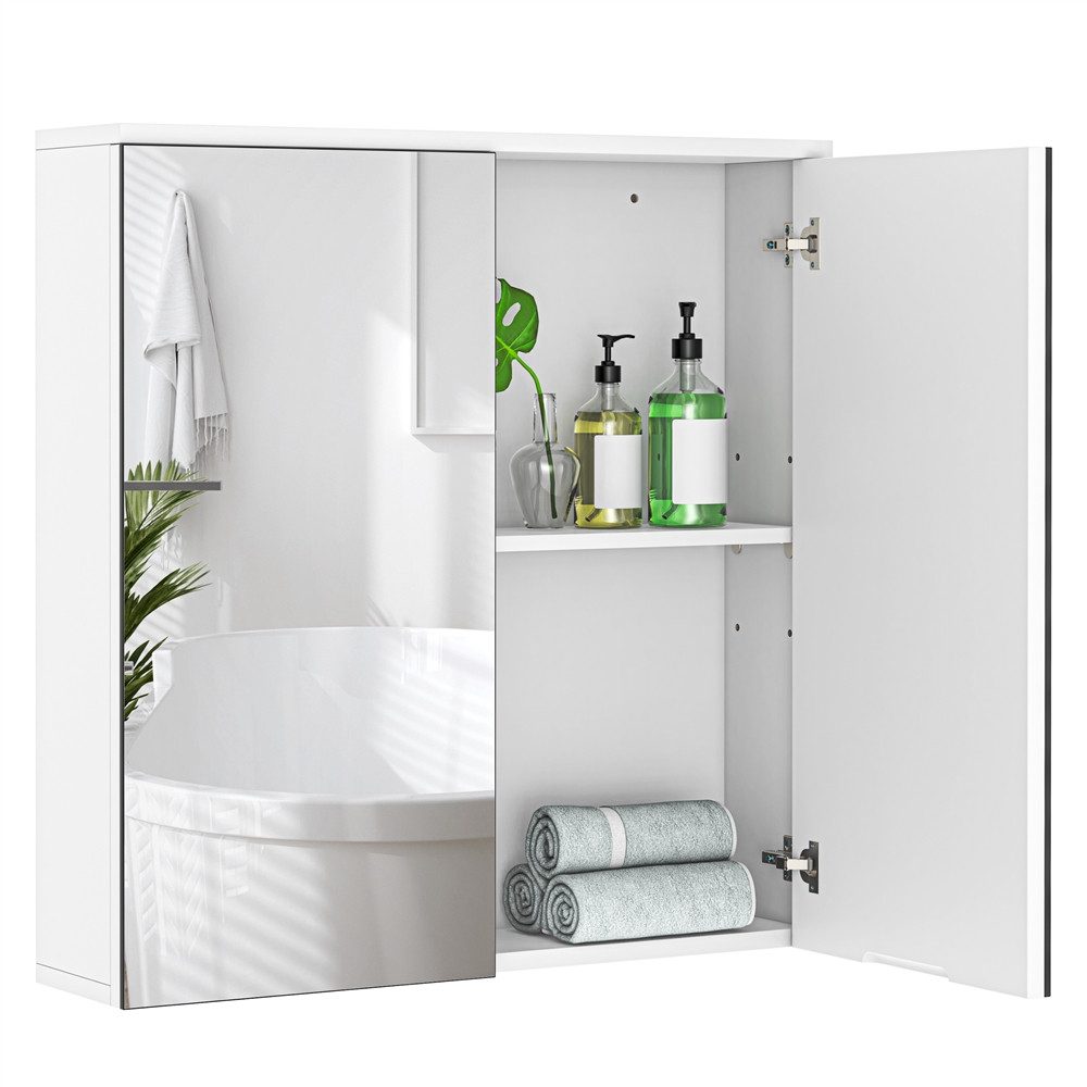 Yaheetech Spiegelschrank Hängeschrank Badezimmerschrank mit Spielgeltüren, Einlegeboden verstellbar