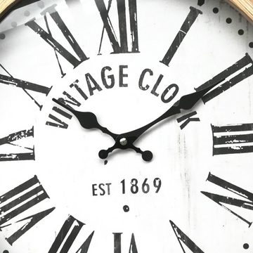 Feel2Home Wanduhr Wanduhr Hängeuhr Holzuhr Rund 40 cm Ø Analog Vintage Clock Shabby (Zentrale Wandaufhängung)
