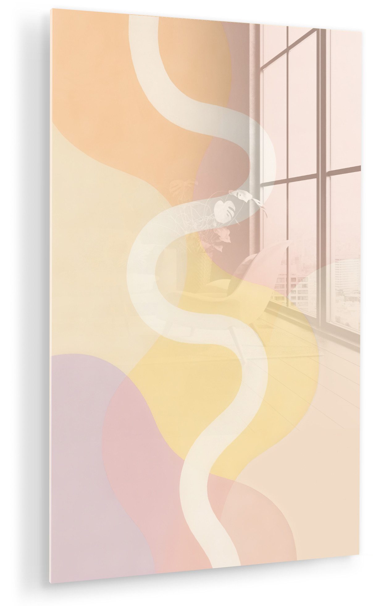 MuchoWow Acrylglasbild Gewellte Formen - Abstrakt - Pastell, Inkl. Aufhängung, Dekorative Bild für Küche & Wohnzimmer auf Glas, 20x30 cm