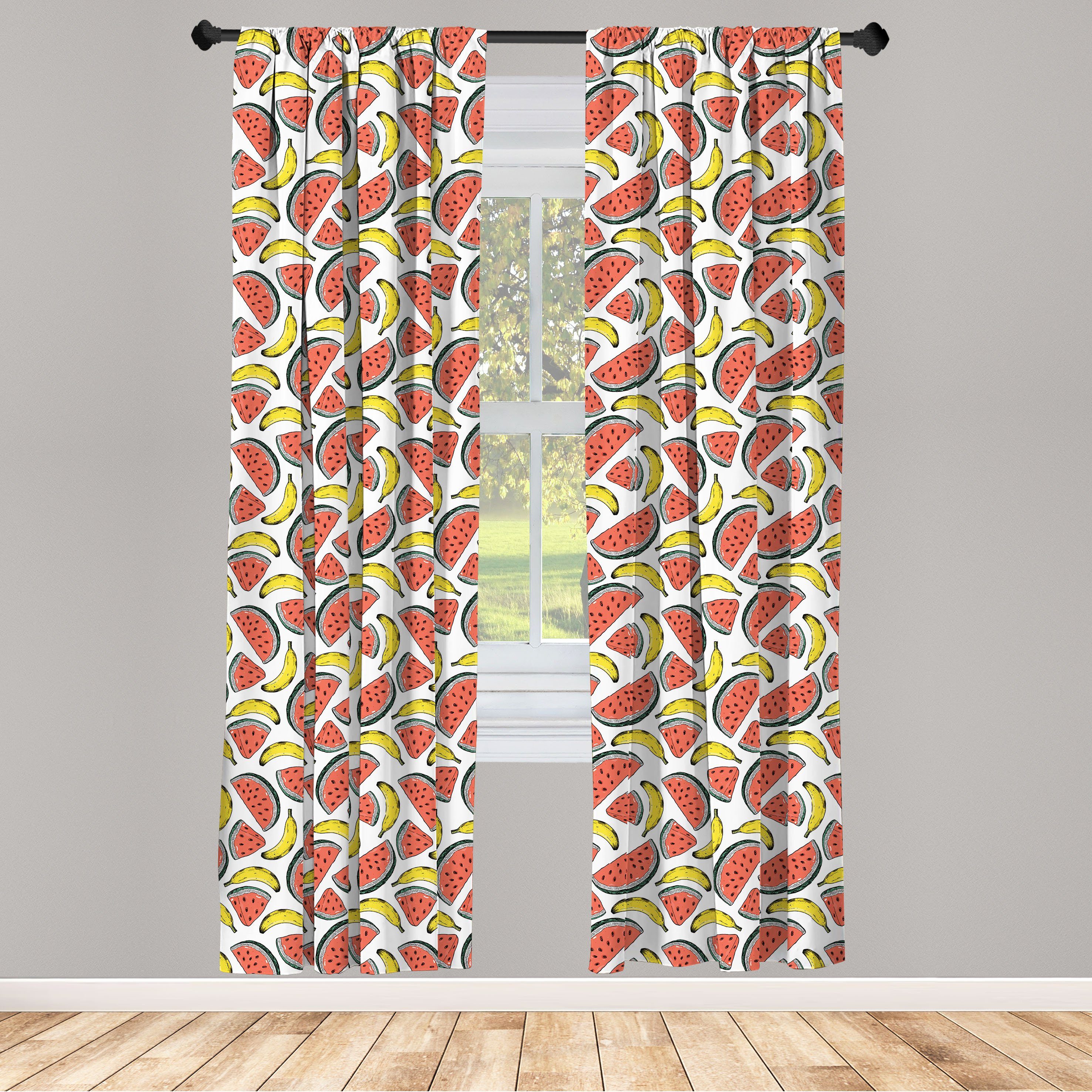 Gardine Vorhang für Wohnzimmer Schlafzimmer Dekor, Abakuhaus, Microfaser, Früchte Wassermelone-Scheiben Bananen