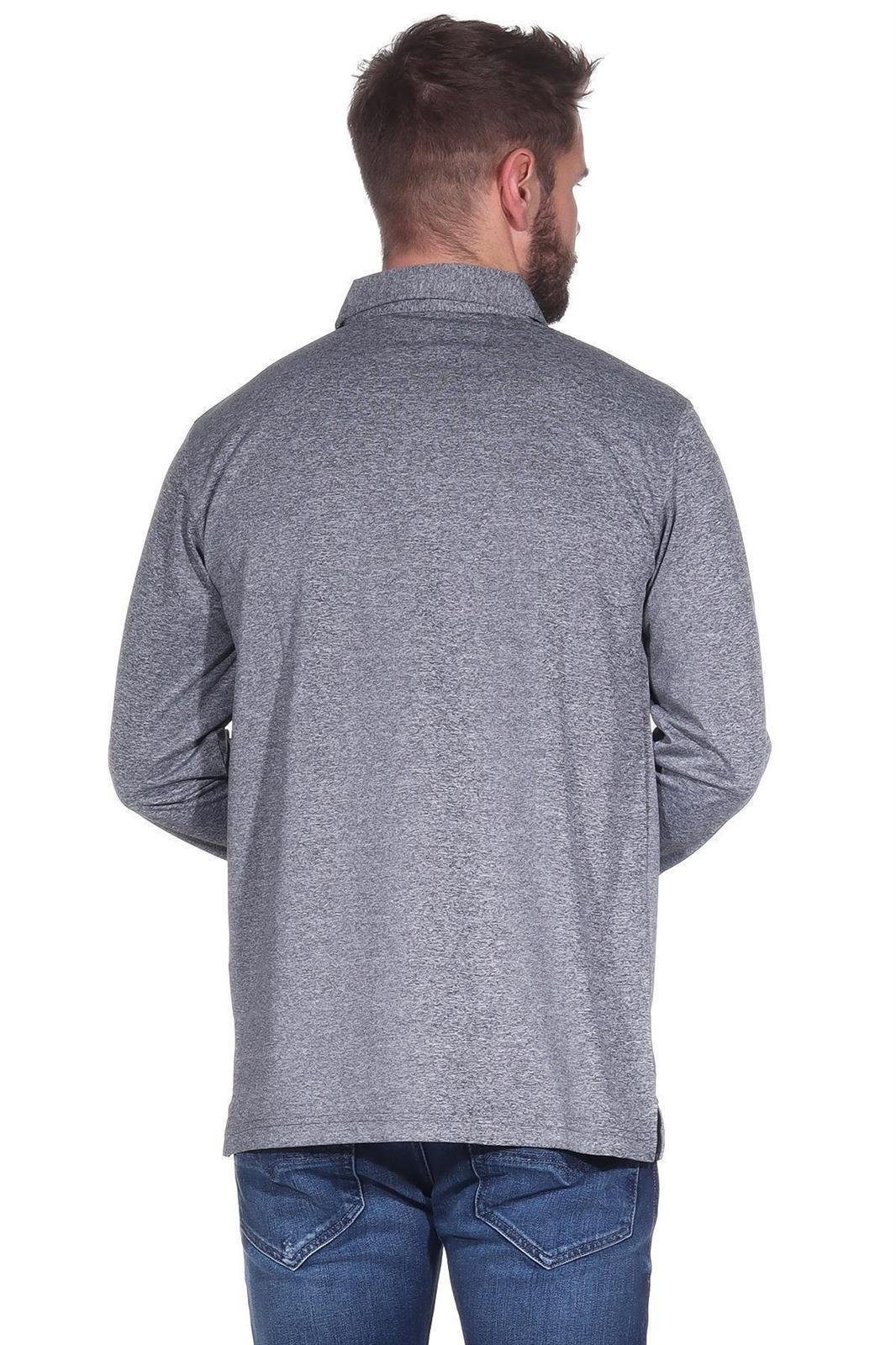 Brusttaschen; EloModa Herren Poloshirt mit (1-tlg) Shirt Polo Longsleeve Grau Langarm