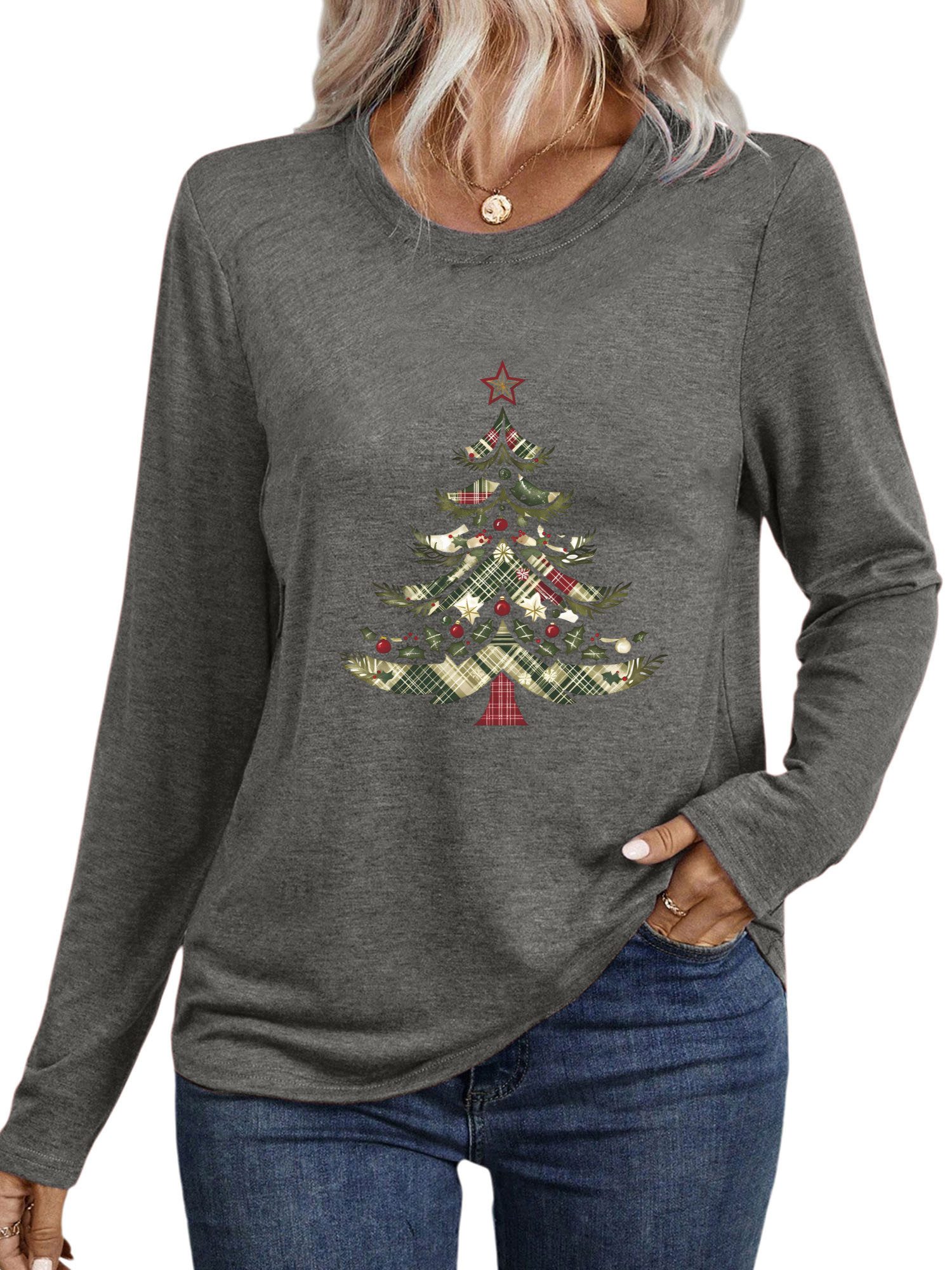 PYLIKE Longsleeve Damen bequemes Langarmshirts Locker Weihnachtsbaum Print- günstig online kaufen