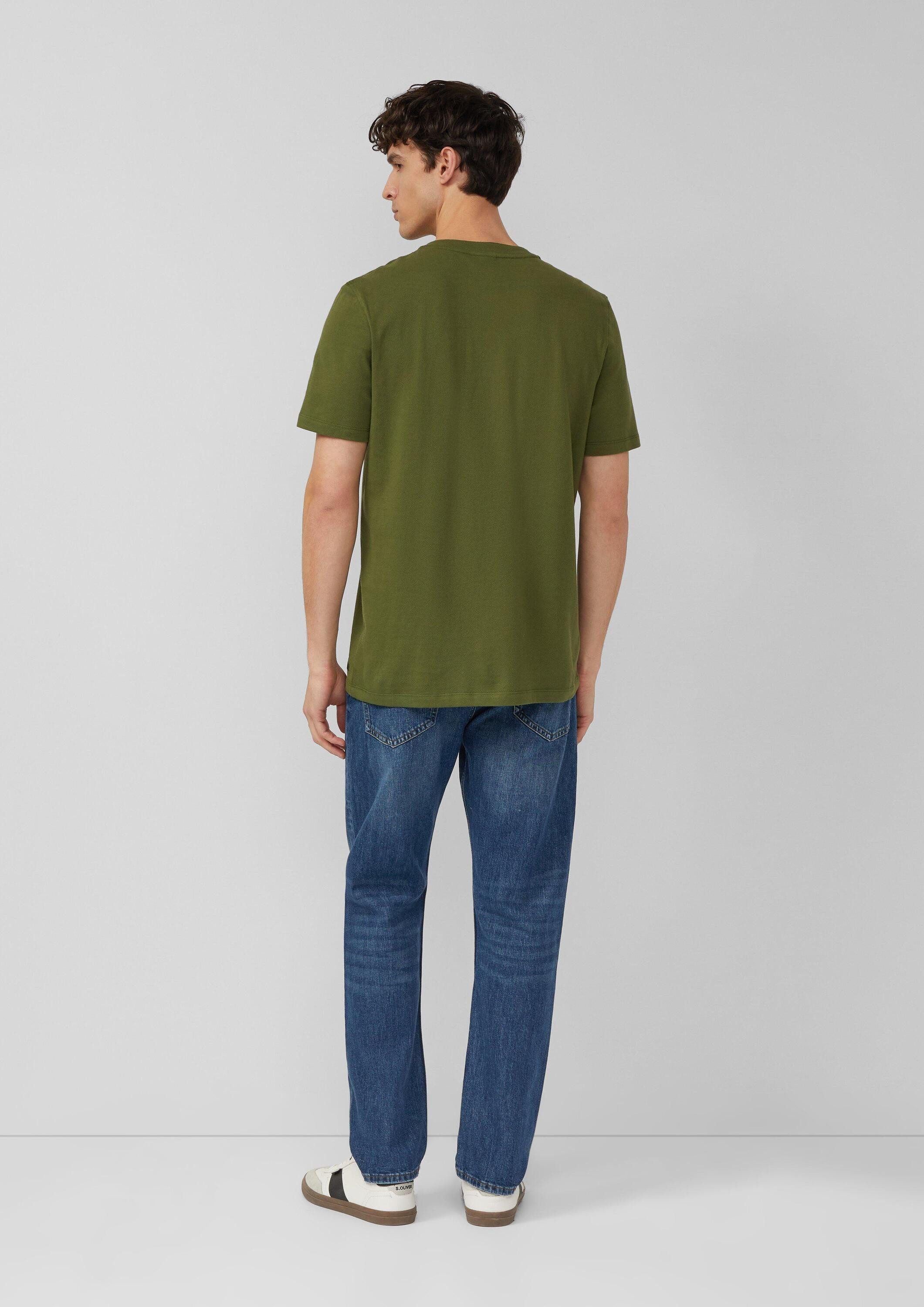 s.Oliver Kurzarmshirt T-Shirt Shirt mit Henleyausschnitt und Fischgrät-Struktur