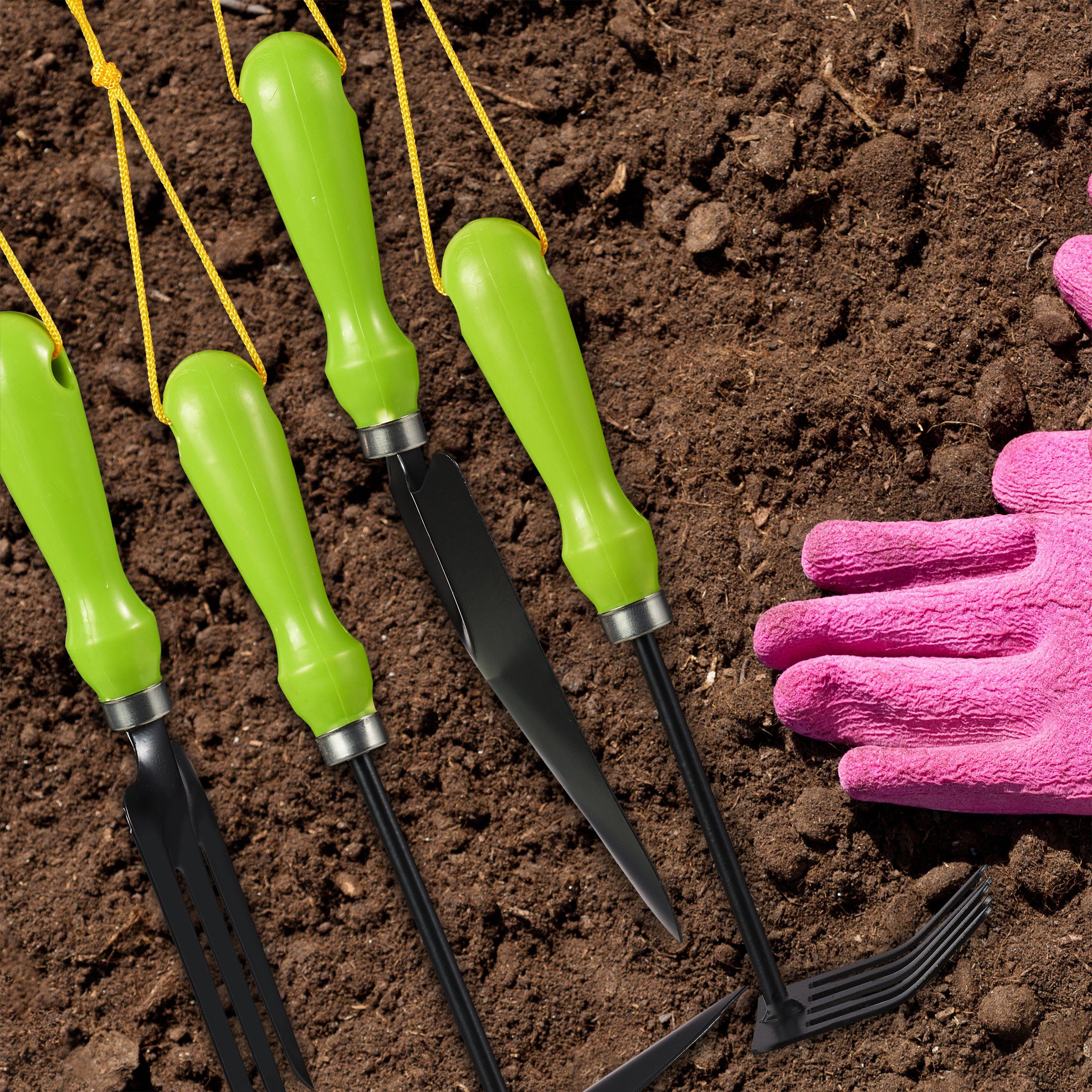 relaxdays Gartenhacke Gartenwerkzeug Set 4-teilig