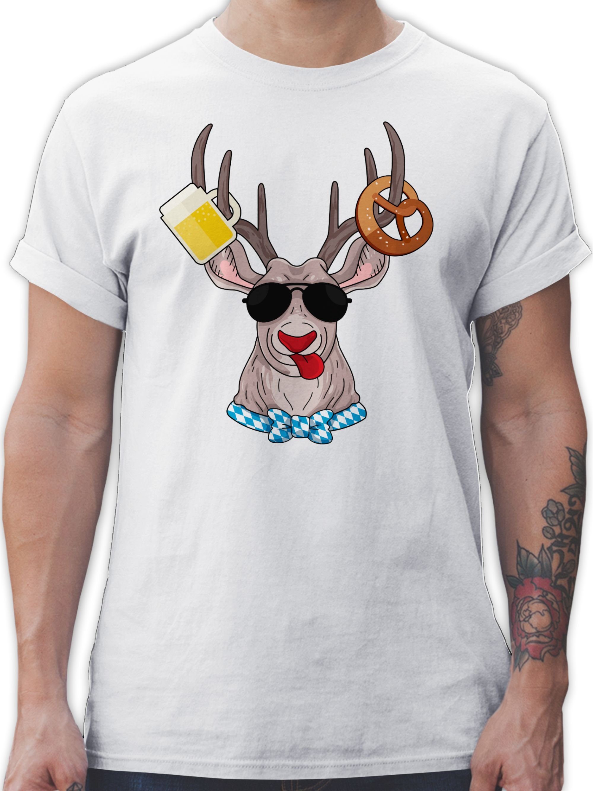 Shirtracer T-Shirt Oktoberfest Hirsch Mode für Oktoberfest Herren 3 Weiß