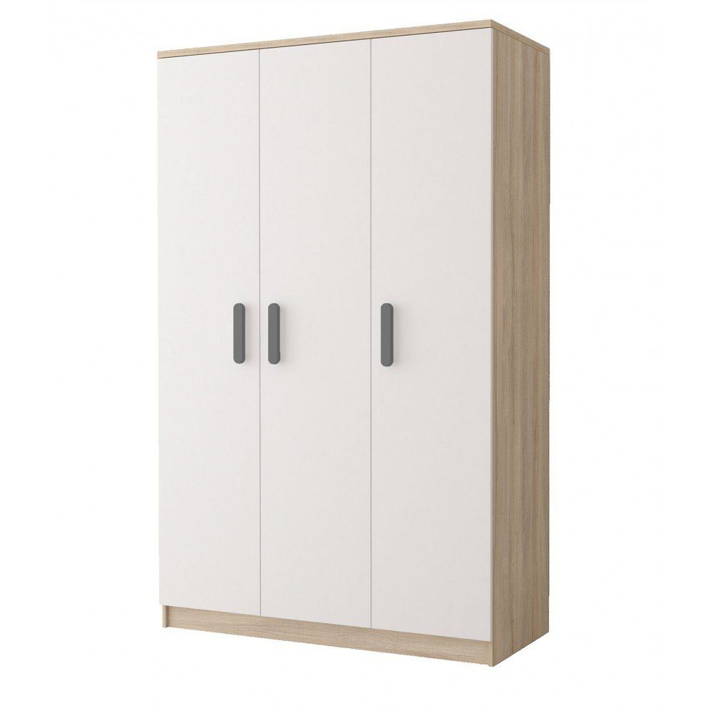 Polini Home Kleiderschrank Dreitüriger Kleiderschrank "Colour" 120 x 193 x 50 cm in Weiß-Eiche mit 9 Fächern und 1 Kleiderstange eiche-weiß-grau | Eiche-Weiß-Grau | Kleiderschränke