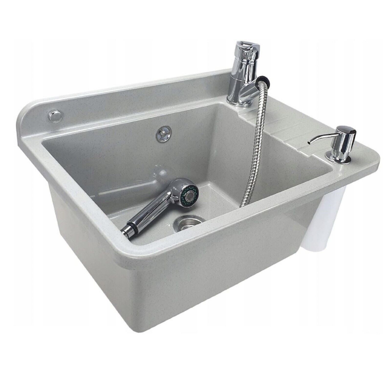 QLS Waschbecken, Ausgussbecken mit Armatur Seifenspender Draußen Grau 50,5x günstig online kaufen