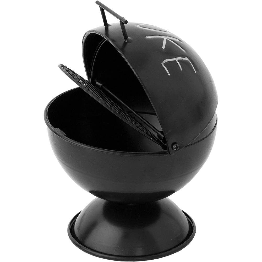 BOLTZE Aschenbecher Kugelgrill-Design, für Außenbereich, mit Grillrost-Einlage und Sockel, Schwarz