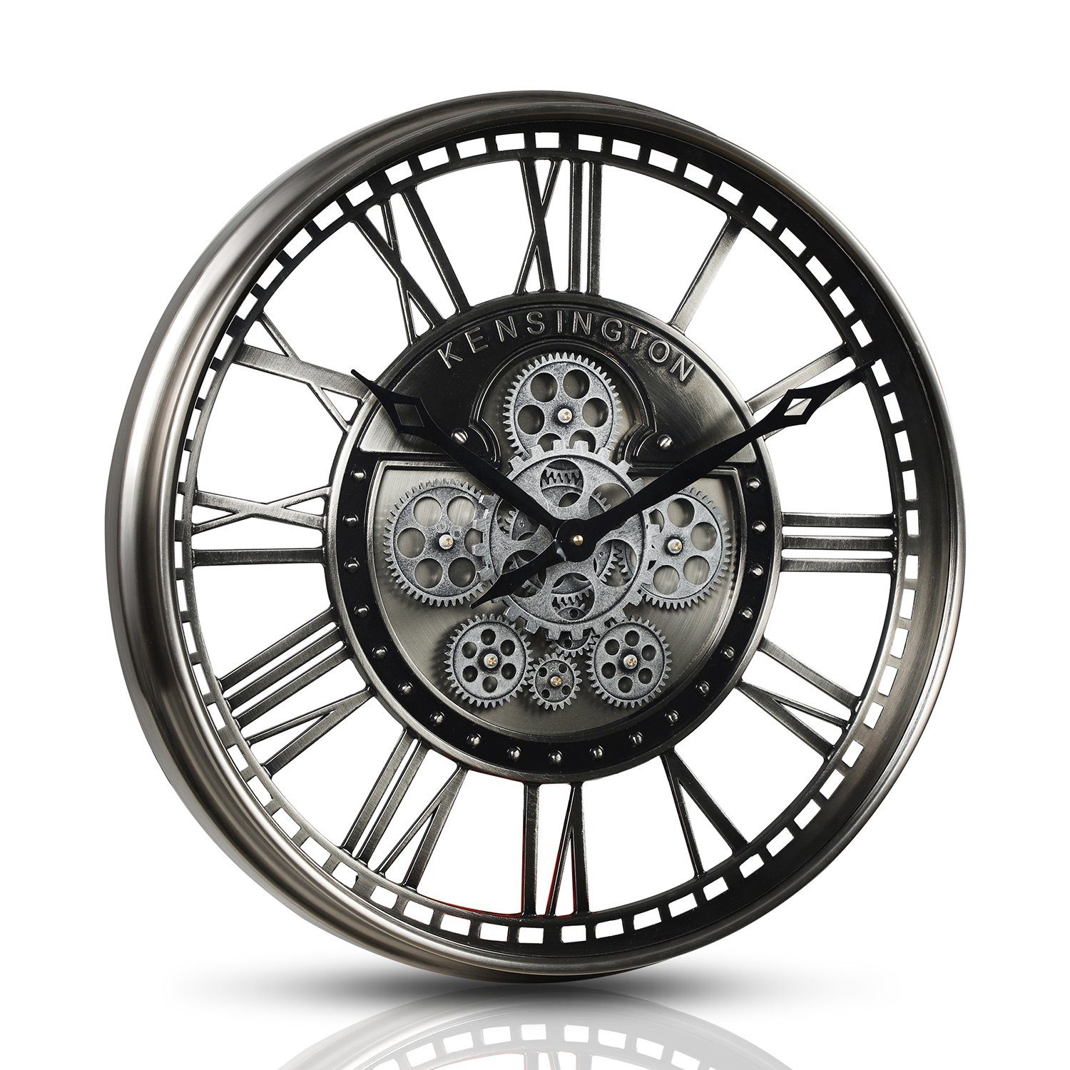 Samilito Wanduhr 53,3 cm mit echtem Bewegungsgetriebe Zahnrädern Silber günstig online kaufen